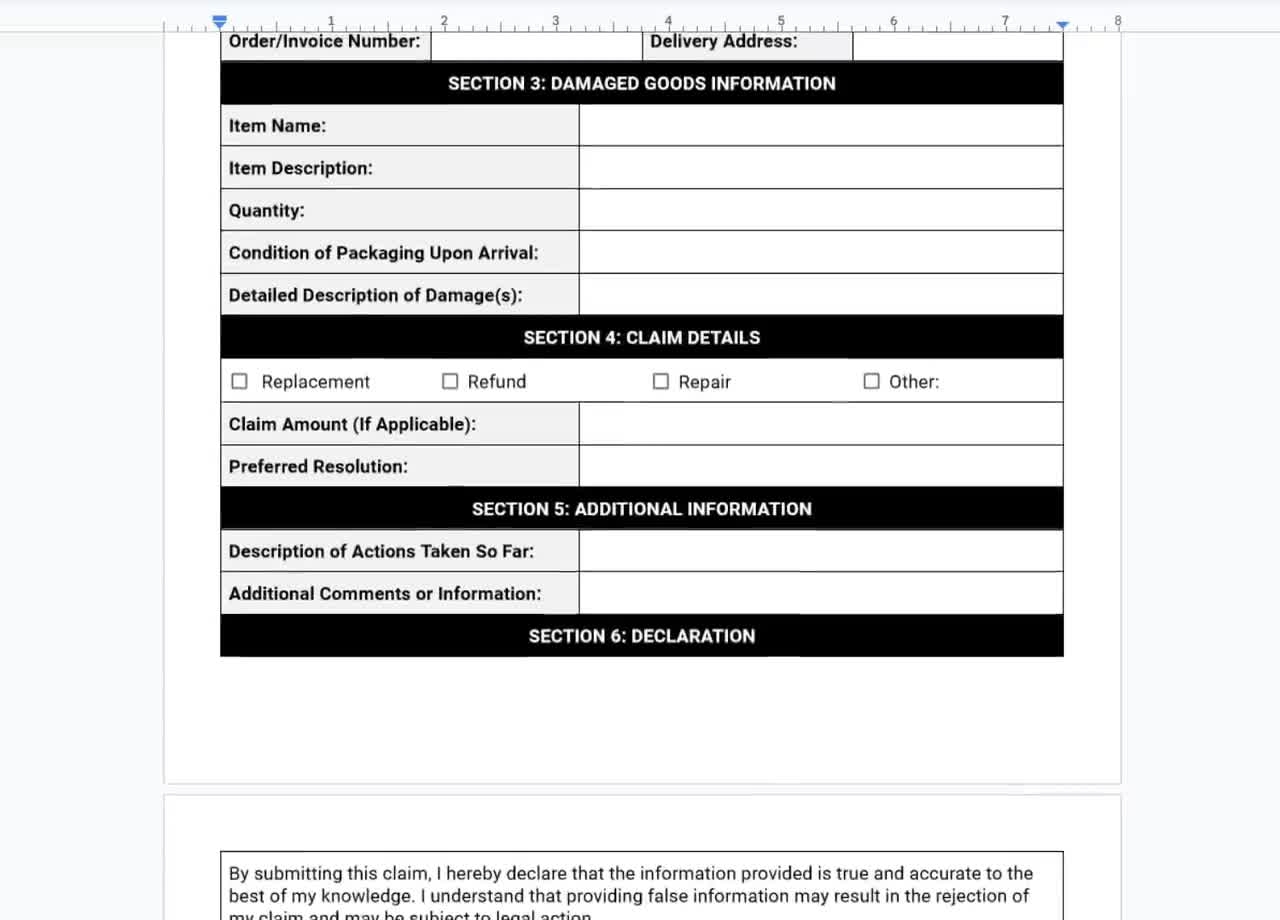 Claim For Damages On Shipped Goods Form Template Damaged Goods Claim Form Shipping Damage Report Form Goods Damage Claim Template Etsy