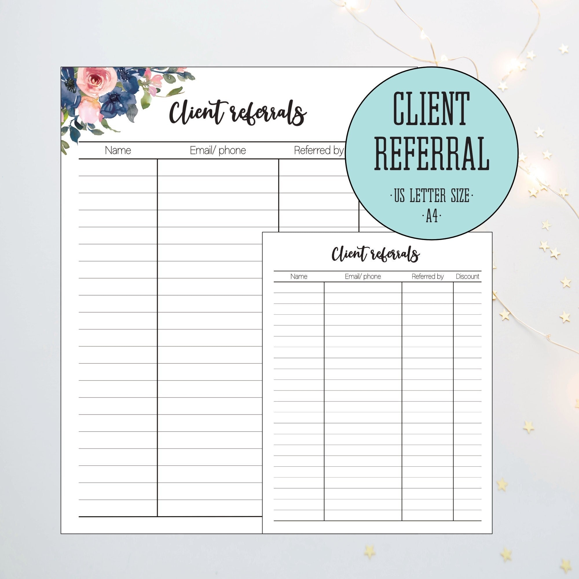 Client Referral Template Customer Info Sheet Direct Sales Template US Letter And A4 Size Etsy