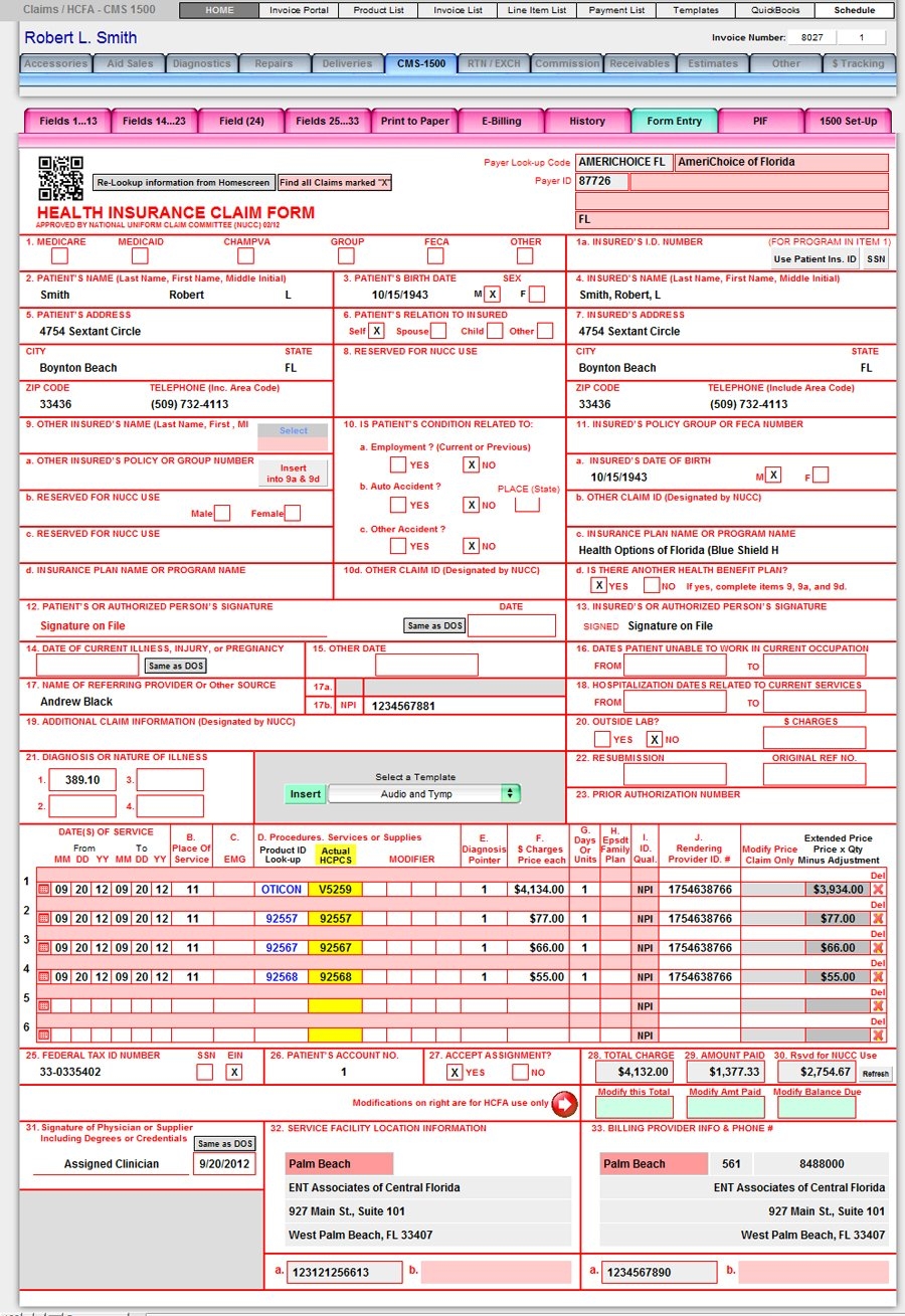 CMS 1500 PQRS Ready Financial And Billing HearForm Features HearForm