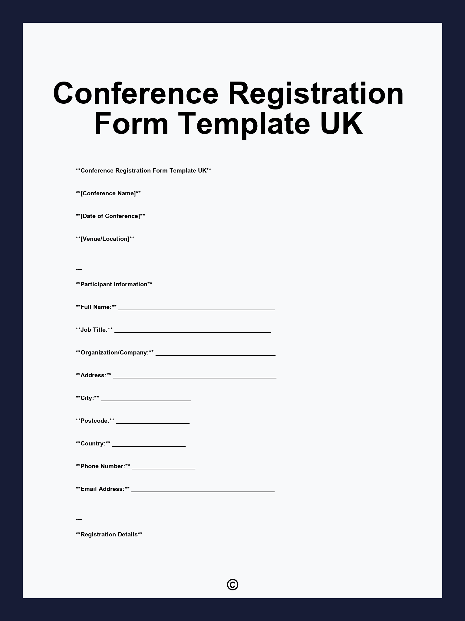 Conference Registration Form Template Word