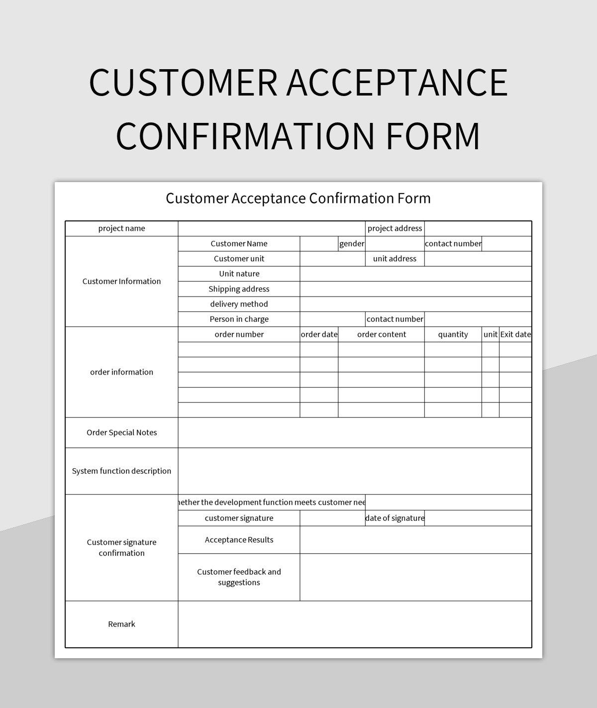Customer Acceptance Confirmation Form Excel Template And Google Sheets File For Free Download Slidesdocs