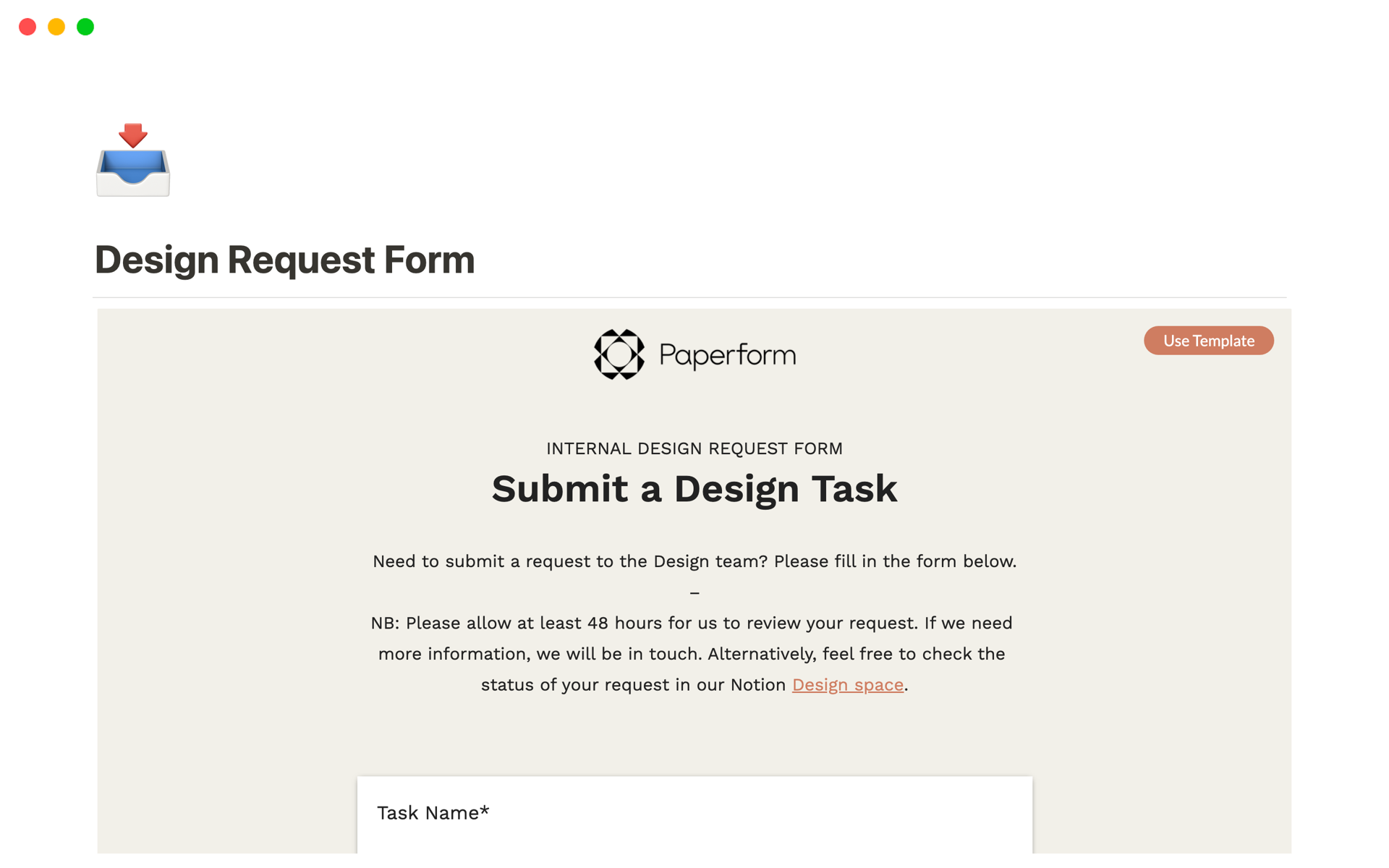 Design Request Form Template By Paperform Notion Marketplace