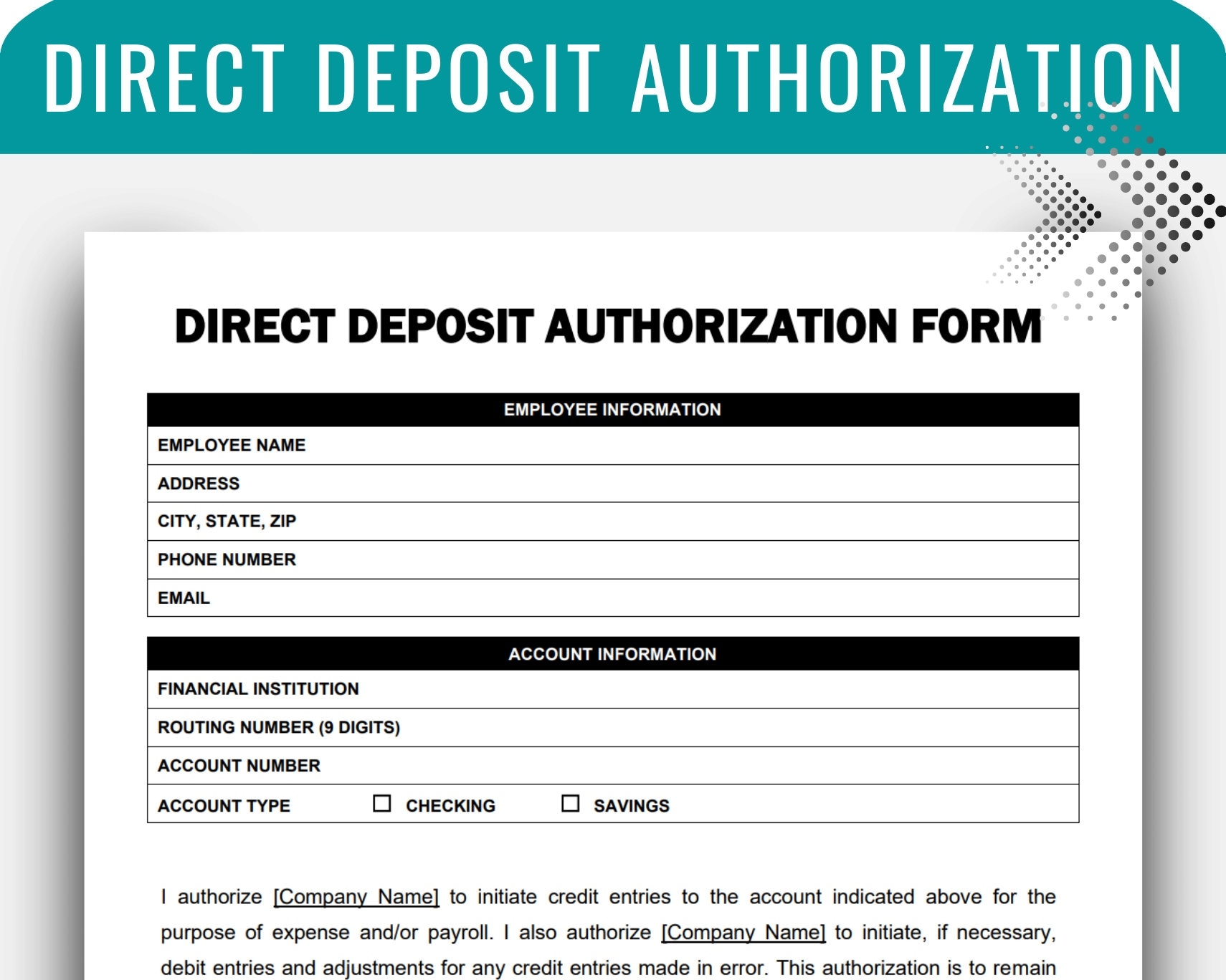 Direct Deposit Authorization Form Template