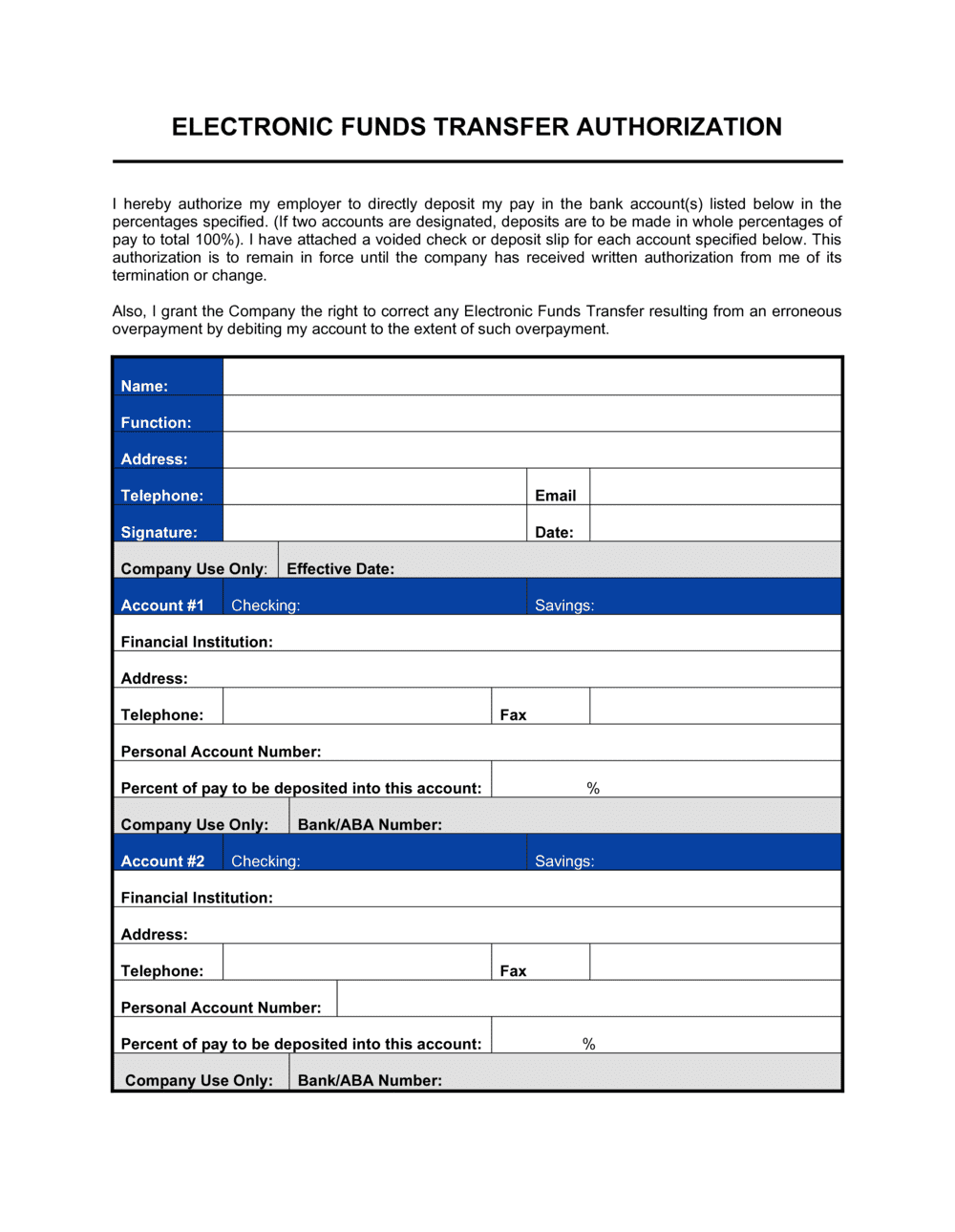 Bank Deposit Form Template