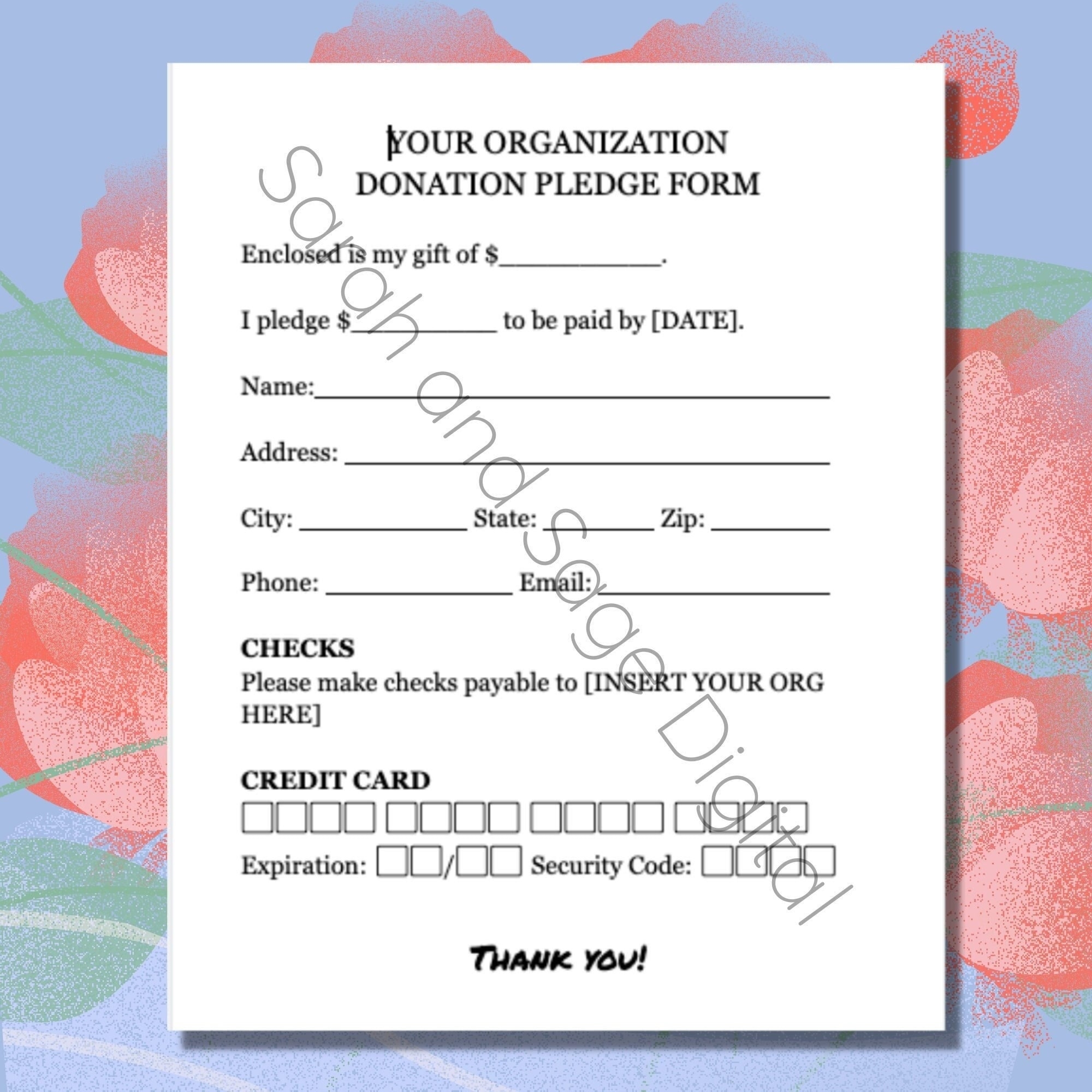 Donation Pledge Form Editable Printable Donation Flyer School Fundraiser Template Non Profit Digital File Google Doc Instant Download Etsy