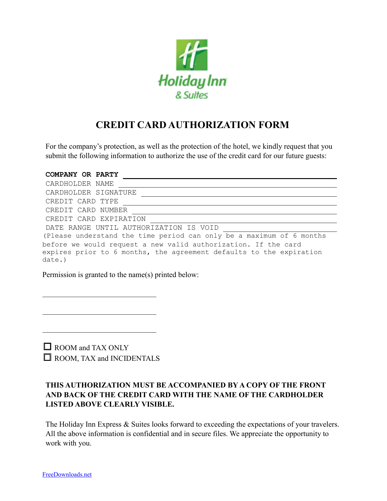 Download Holiday Inn Credit Card Authorization Form Template PDF Word FreeDownloads