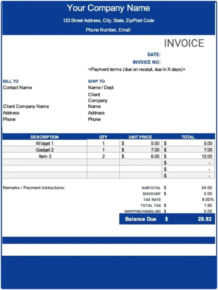 Downloadable Free Invoice Templates