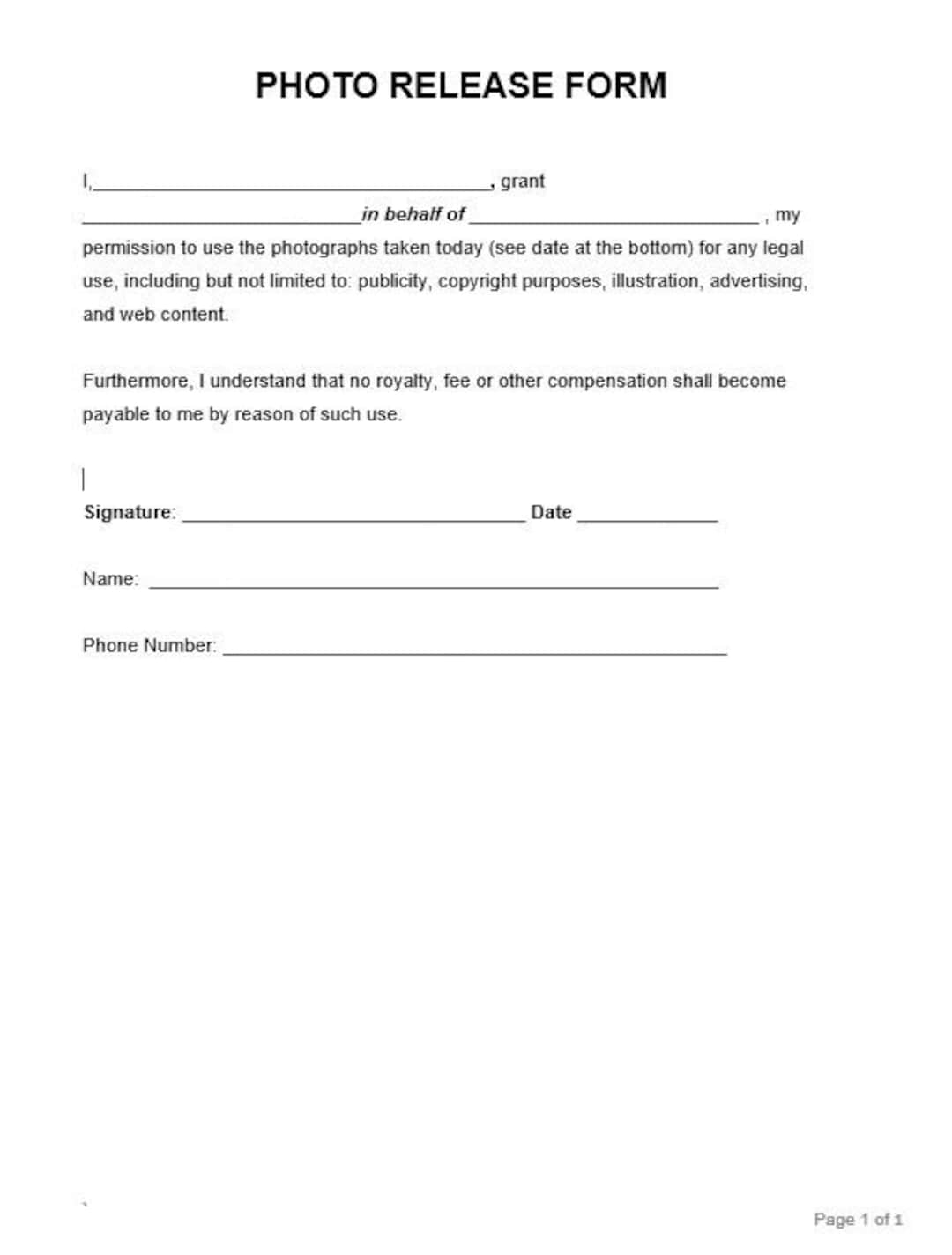 Photo And Video Release Form Template