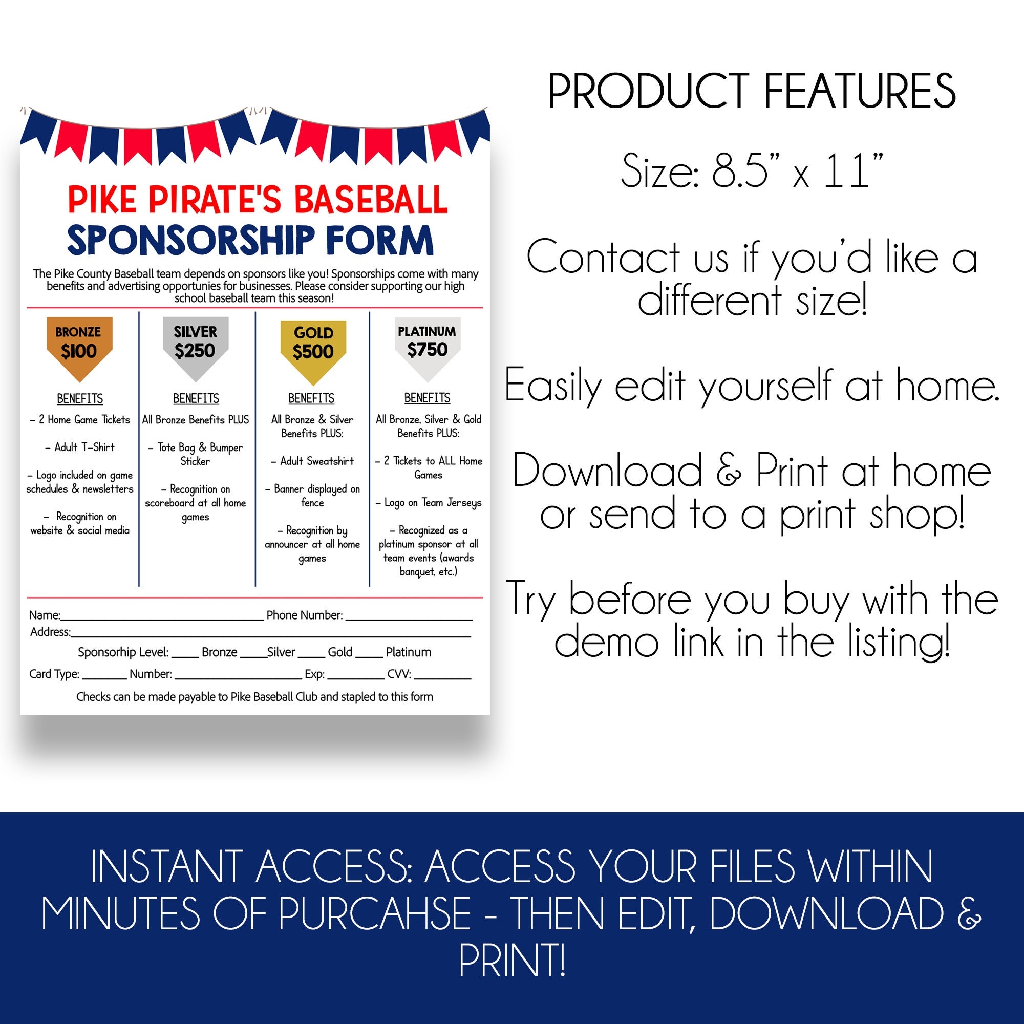 EDITABLE Baseball Sponsorship Form Baseball Membership Form School Baseball Sponsorship Sign up Etsy Denmark