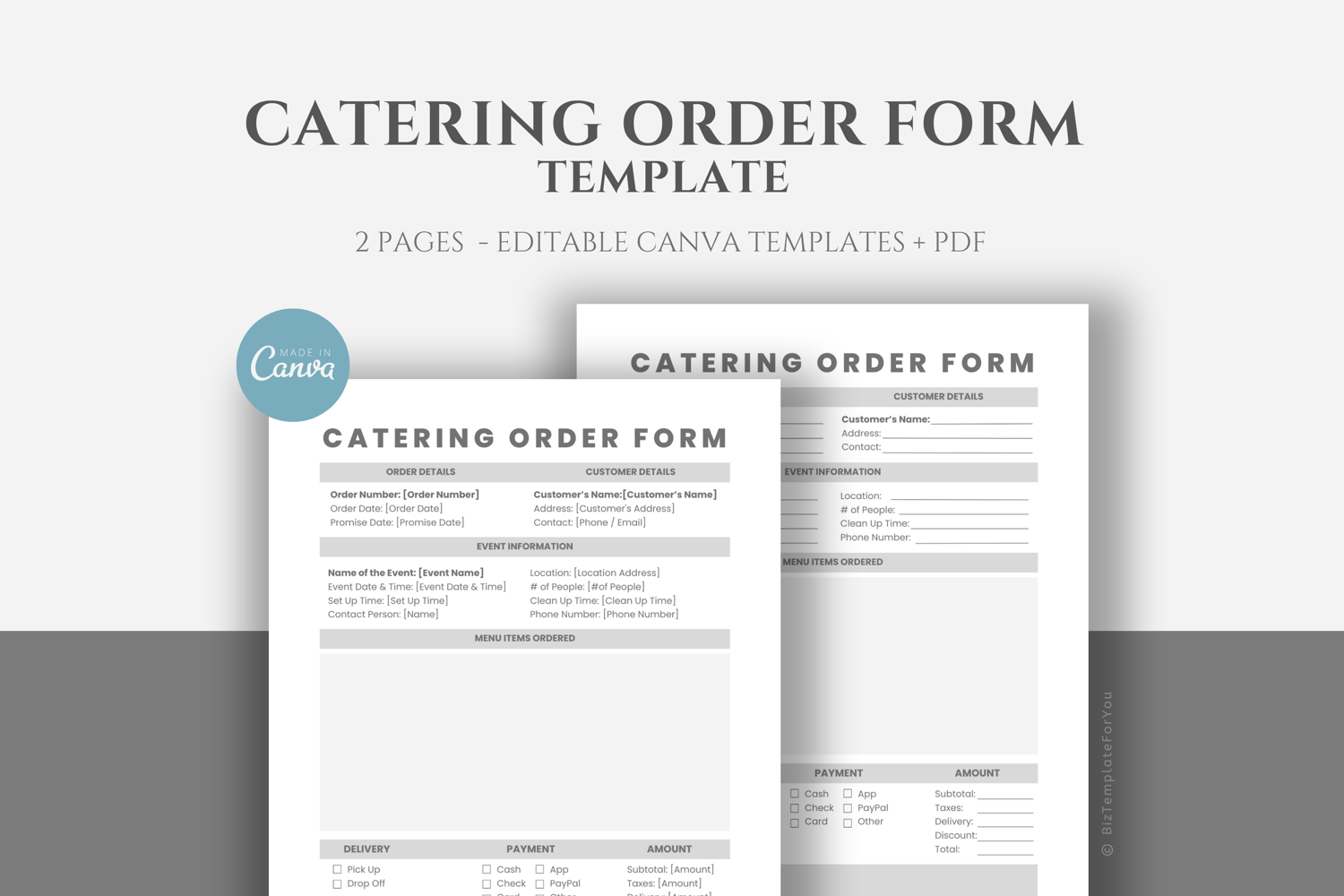 Editable Catering Order Form Template Printable Catering Order Form Small Business Order Form Event Catering Order Form Canva Editable 5000