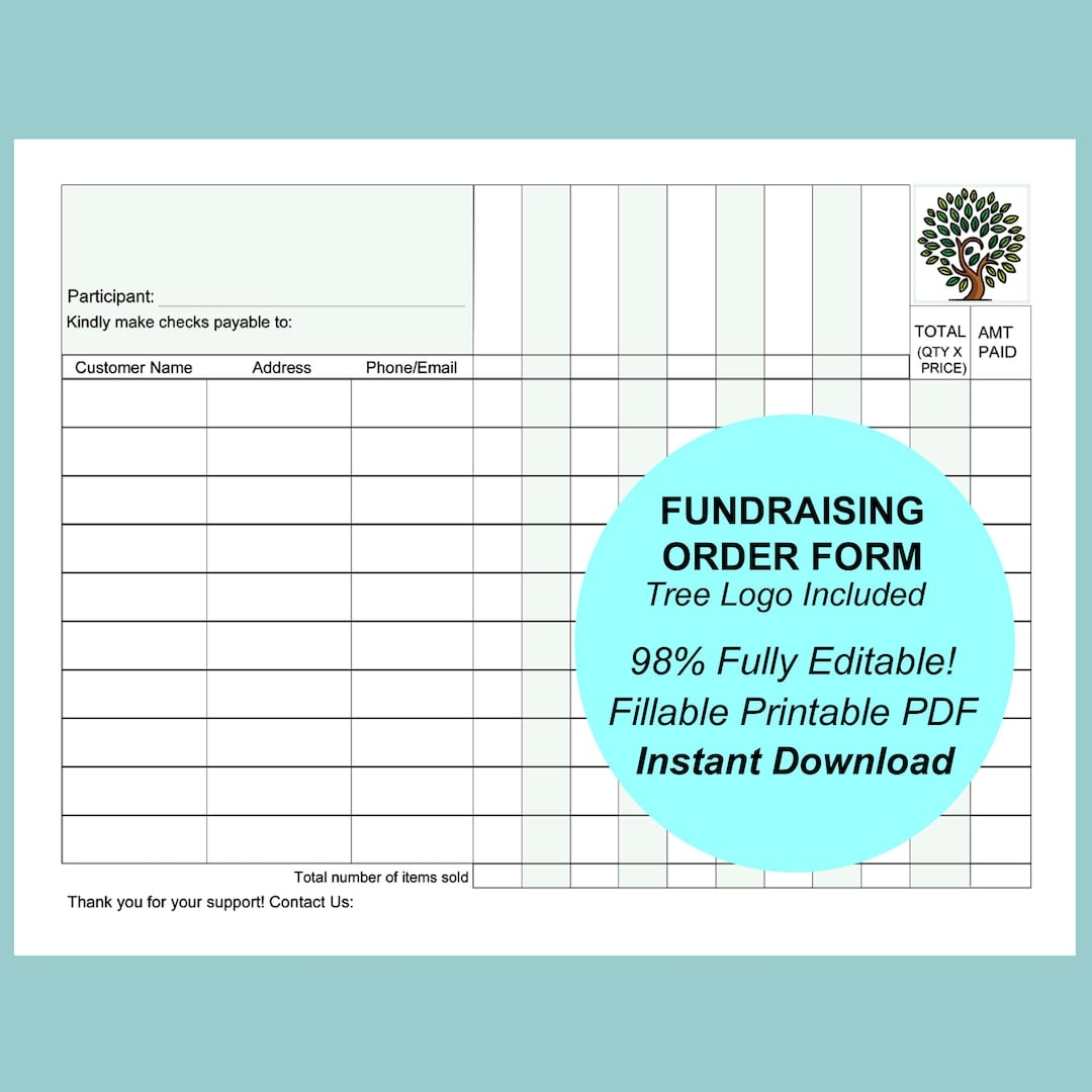 EDITABLE FUNDRAISER FORM Printable Fundraising Order Form School Fundraising Form Etsy