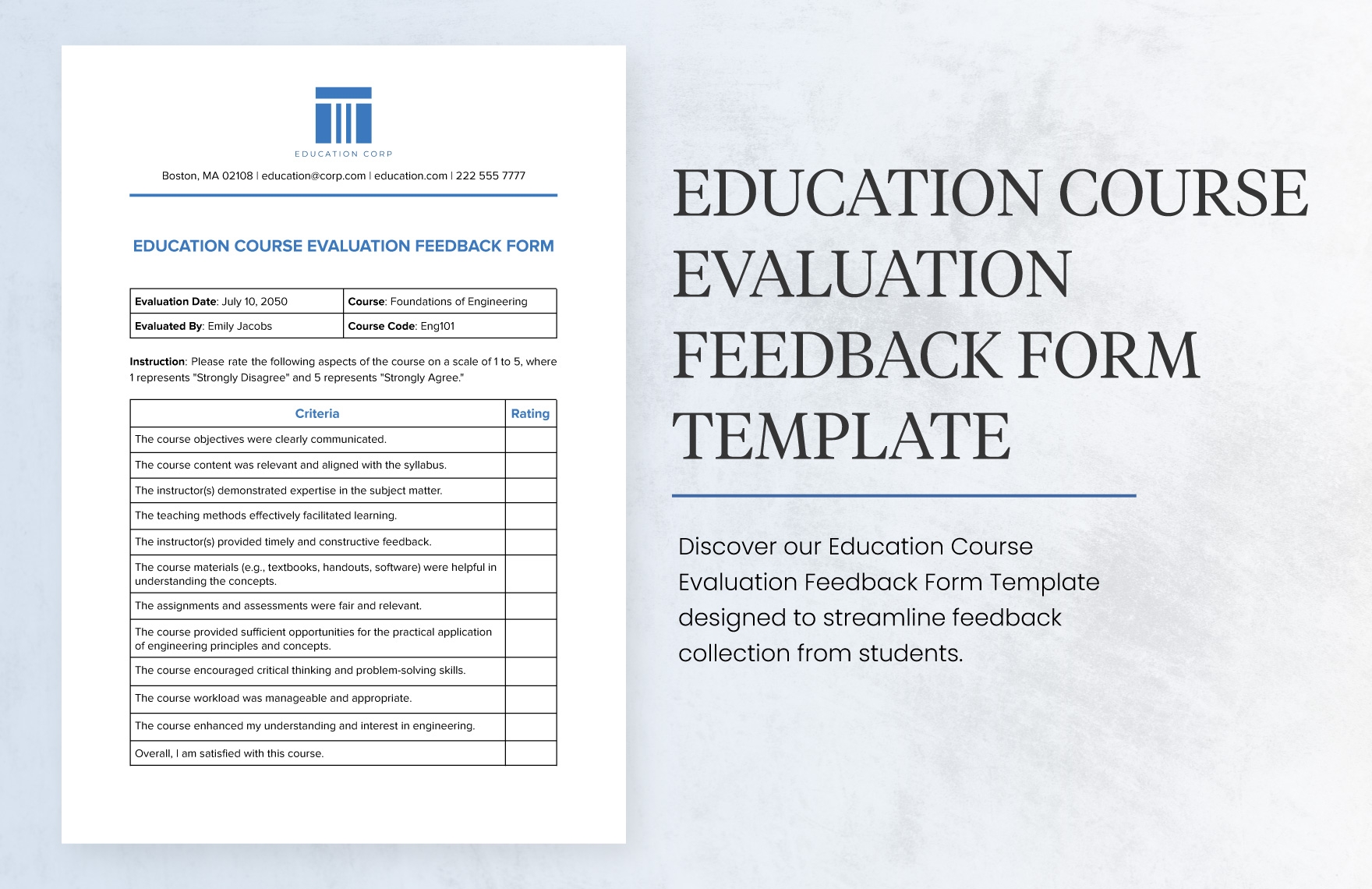Education Course Evaluation Feedback Form Template In Word Google Docs Download Template