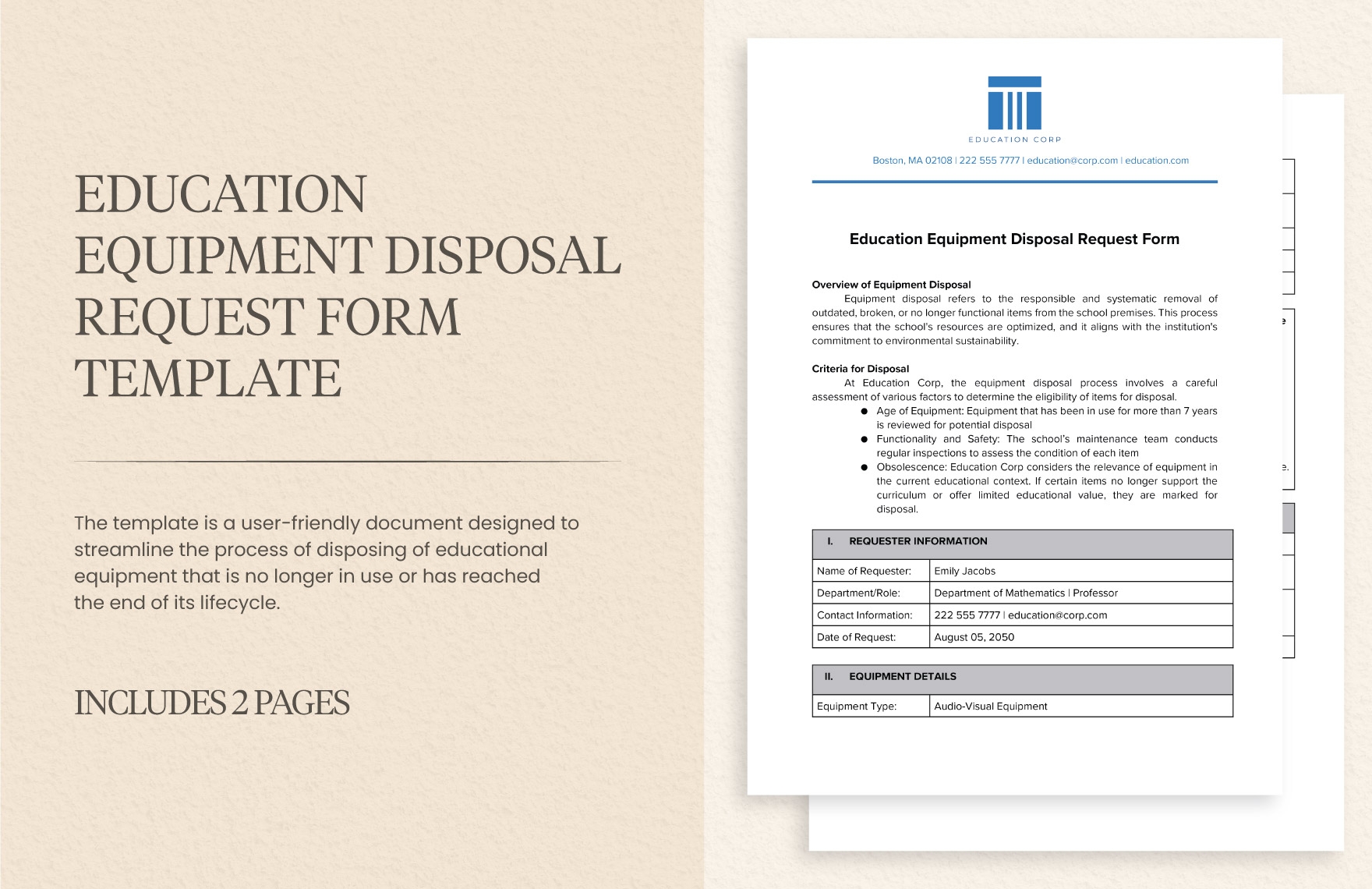 Education Equipment Disposal Request Form Template In Word PDF Google Docs Download Template