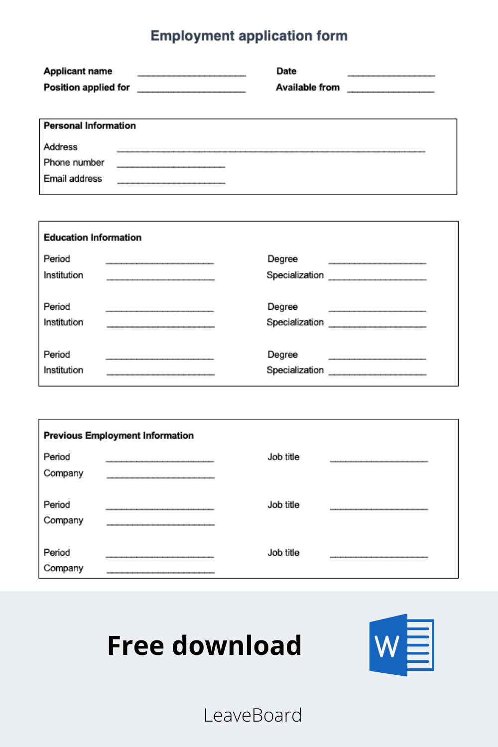 Employee Application Form Leave Board