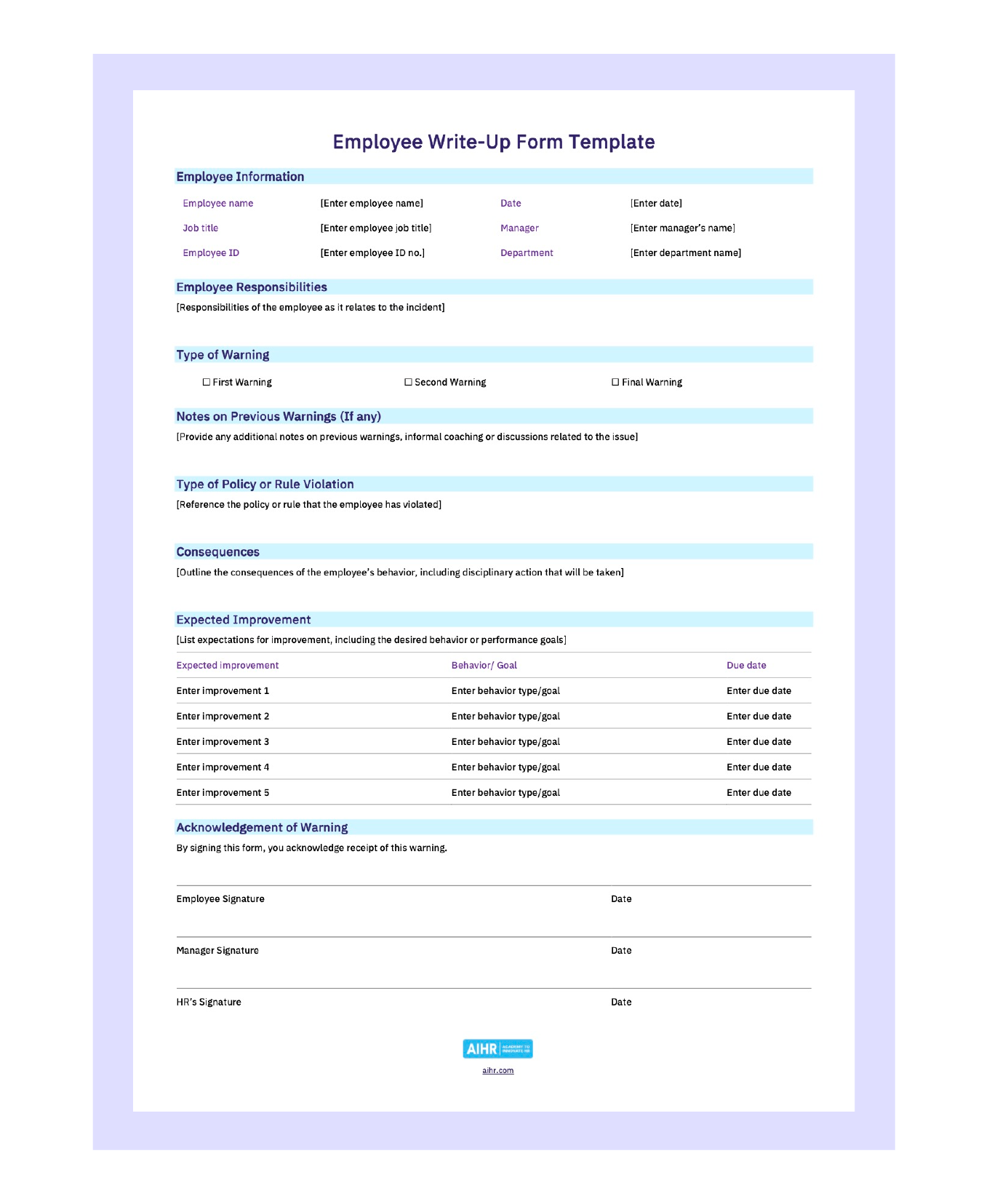 Employee Write Up Form Word Template