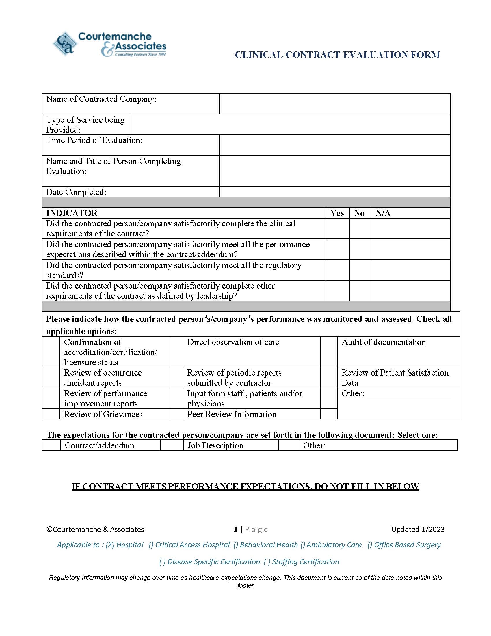 Evaluation Checklist Tool For Clinical Contracts C A