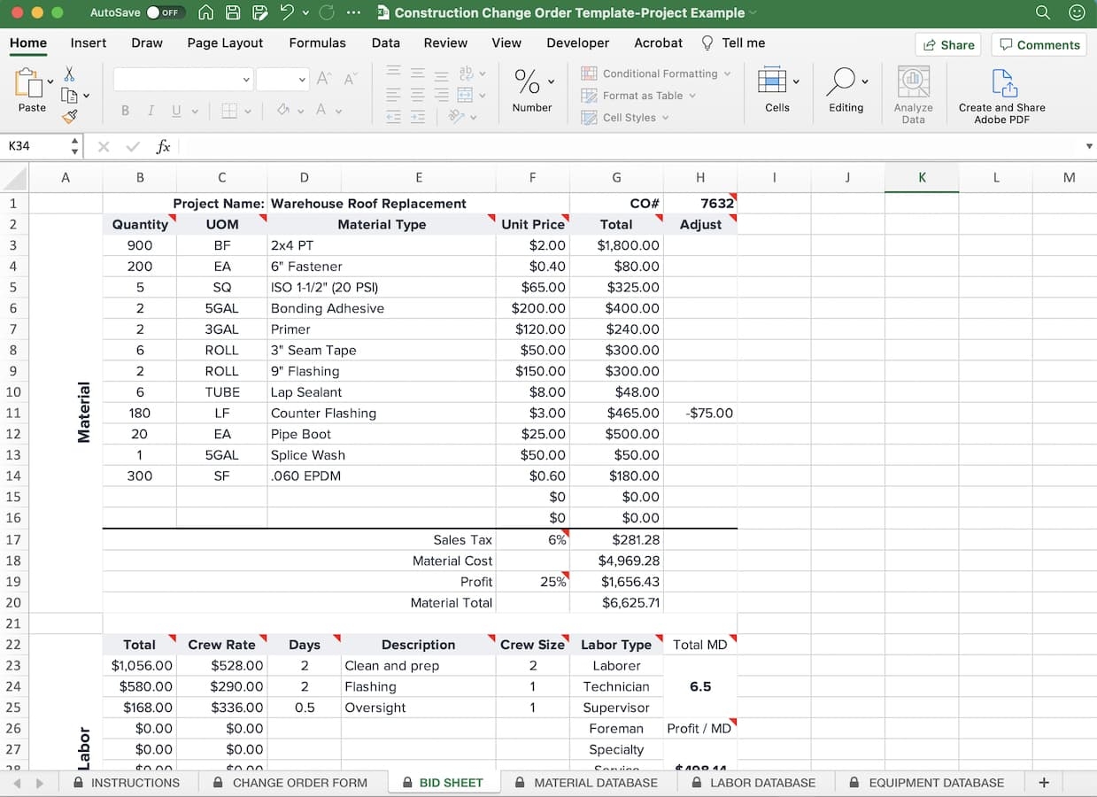 Excel Change Order Template For Construction Projects