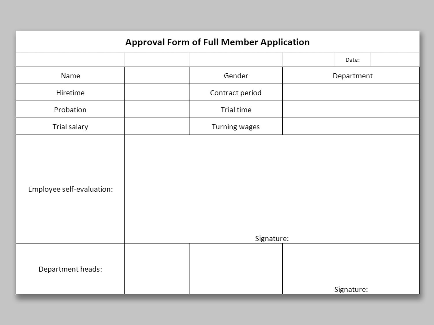 EXCEL Of Approval Form Of Full Member Application xls WPS Free Templates