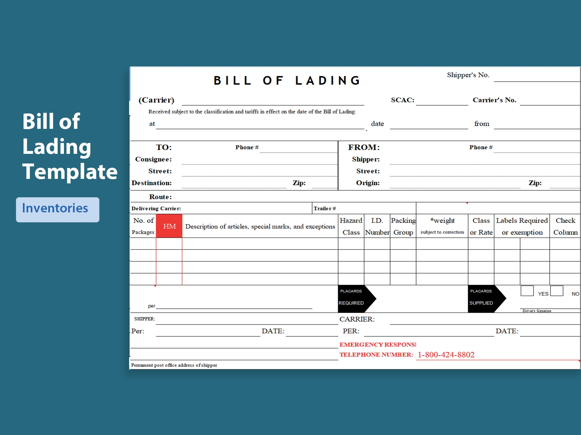 Bill Of Lading Form Template Free