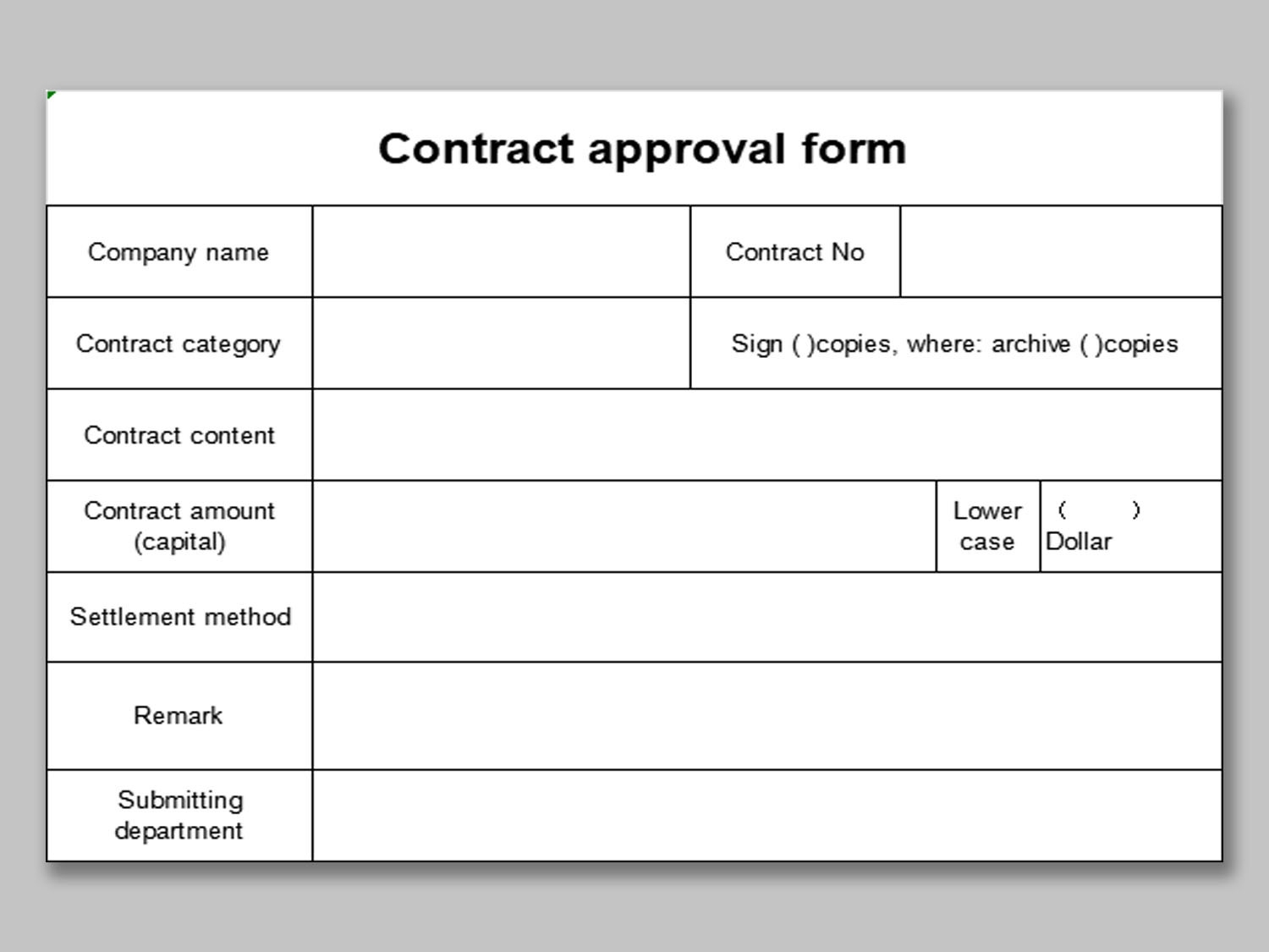 EXCEL Of Contract Approval Form xlsx WPS Free Templates