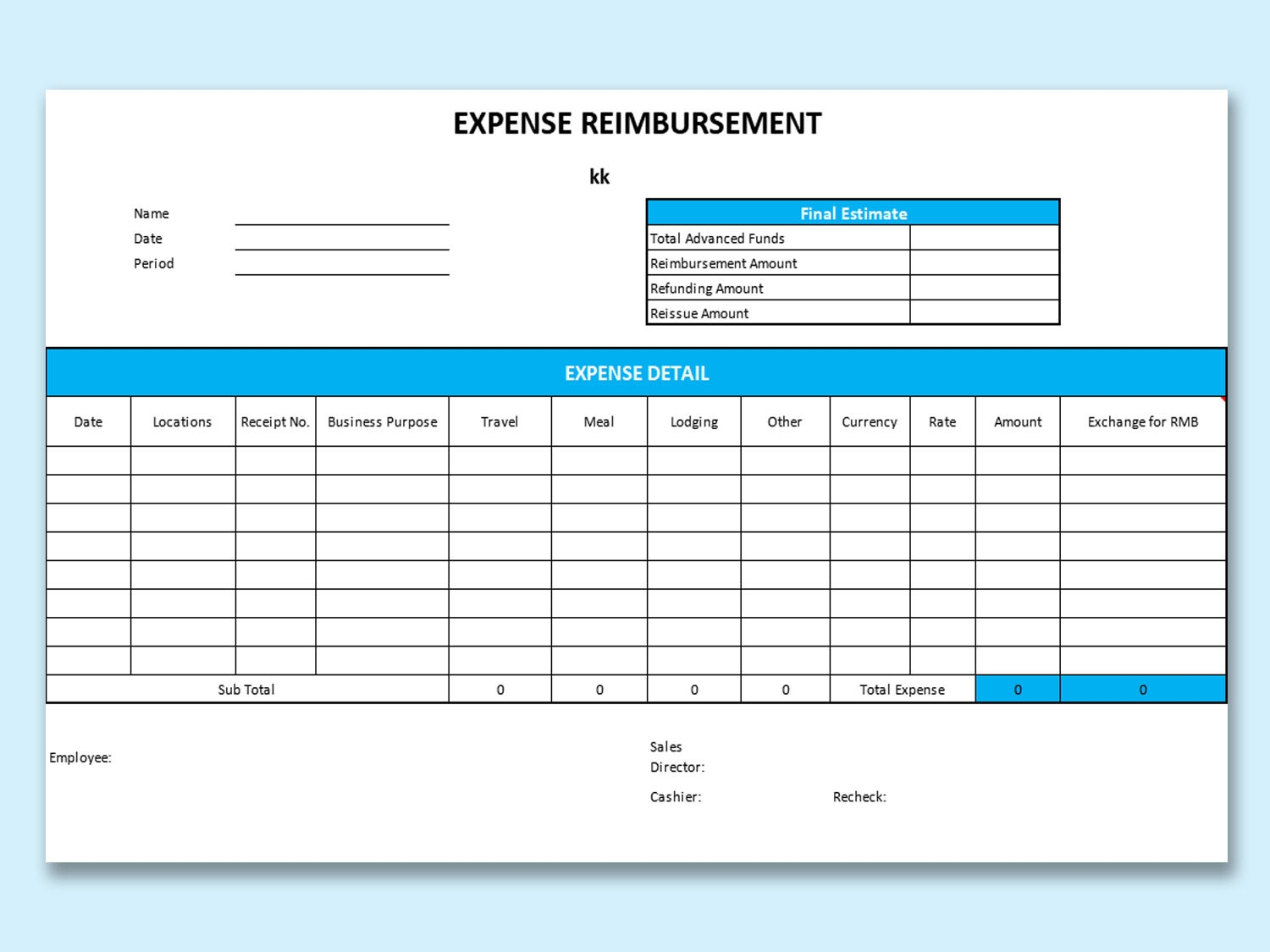 EXCEL Of Expense Reimbursement xls WPS Free Templates