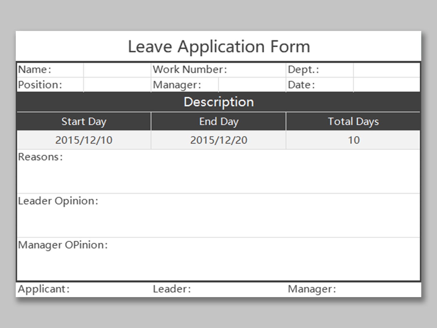 EXCEL Of Leave Application Form xlsx WPS Free Templates