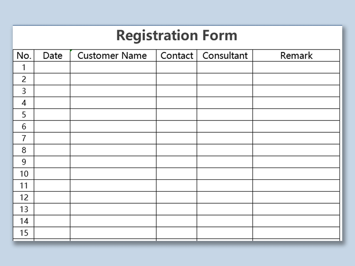 EXCEL Of Registration Form xlsx WPS Free Templates