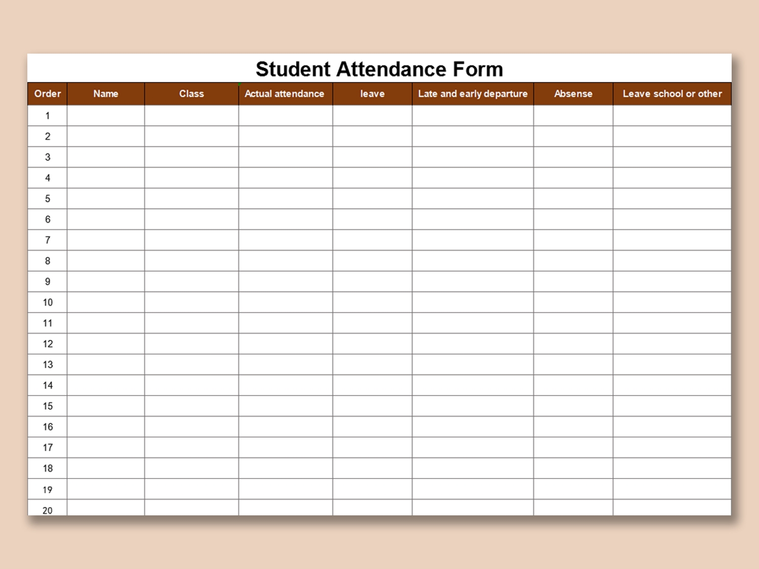 EXCEL Of Student Attendance Form xlsx WPS Free Templates
