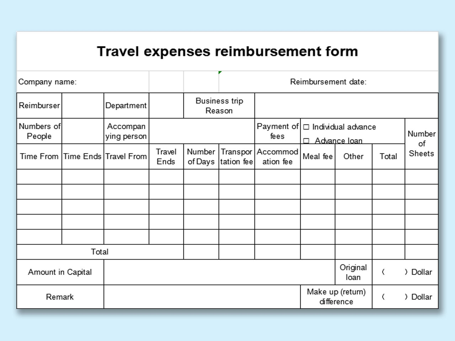 Reimbursement Form Template Word