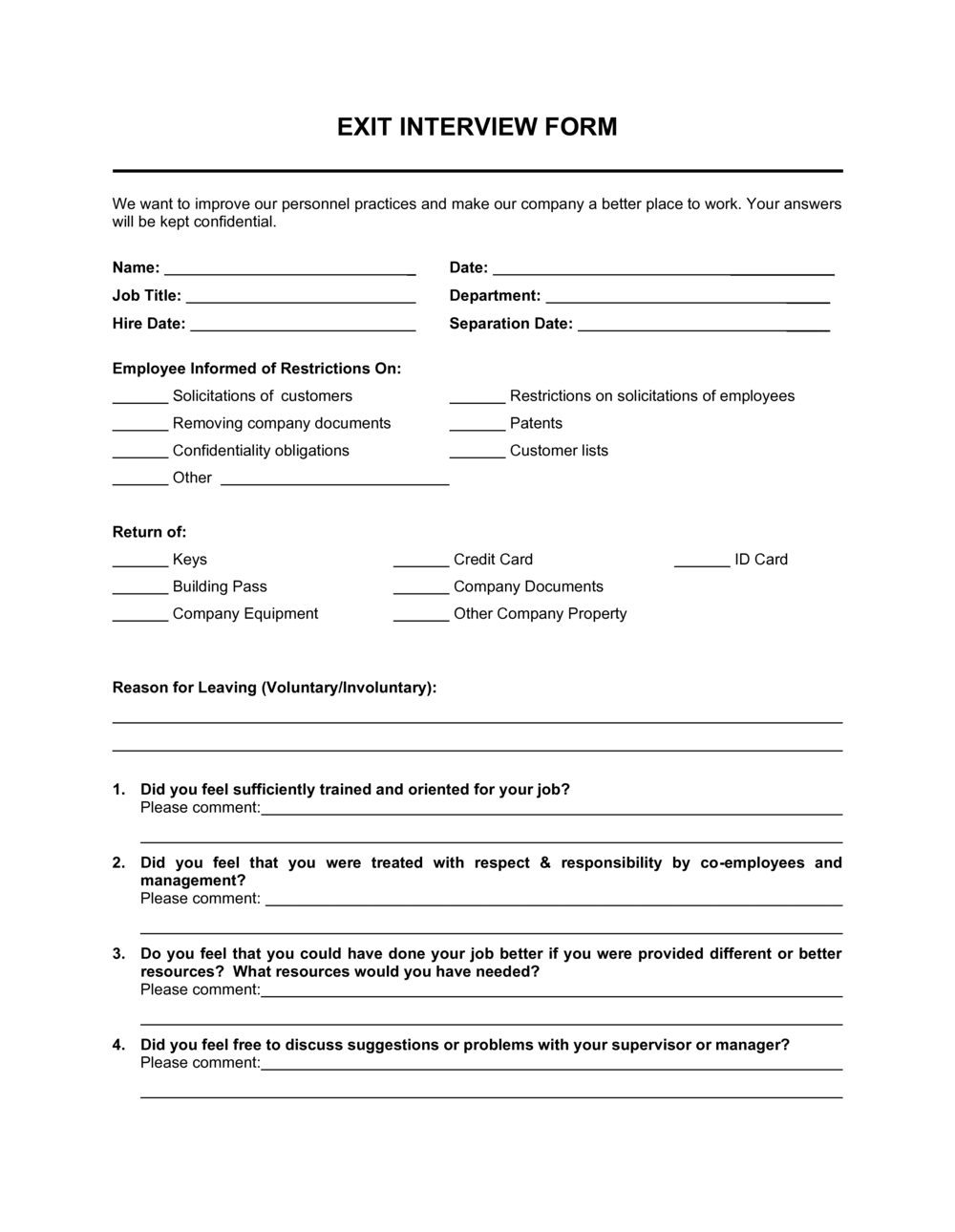 Exit Interview Form Template