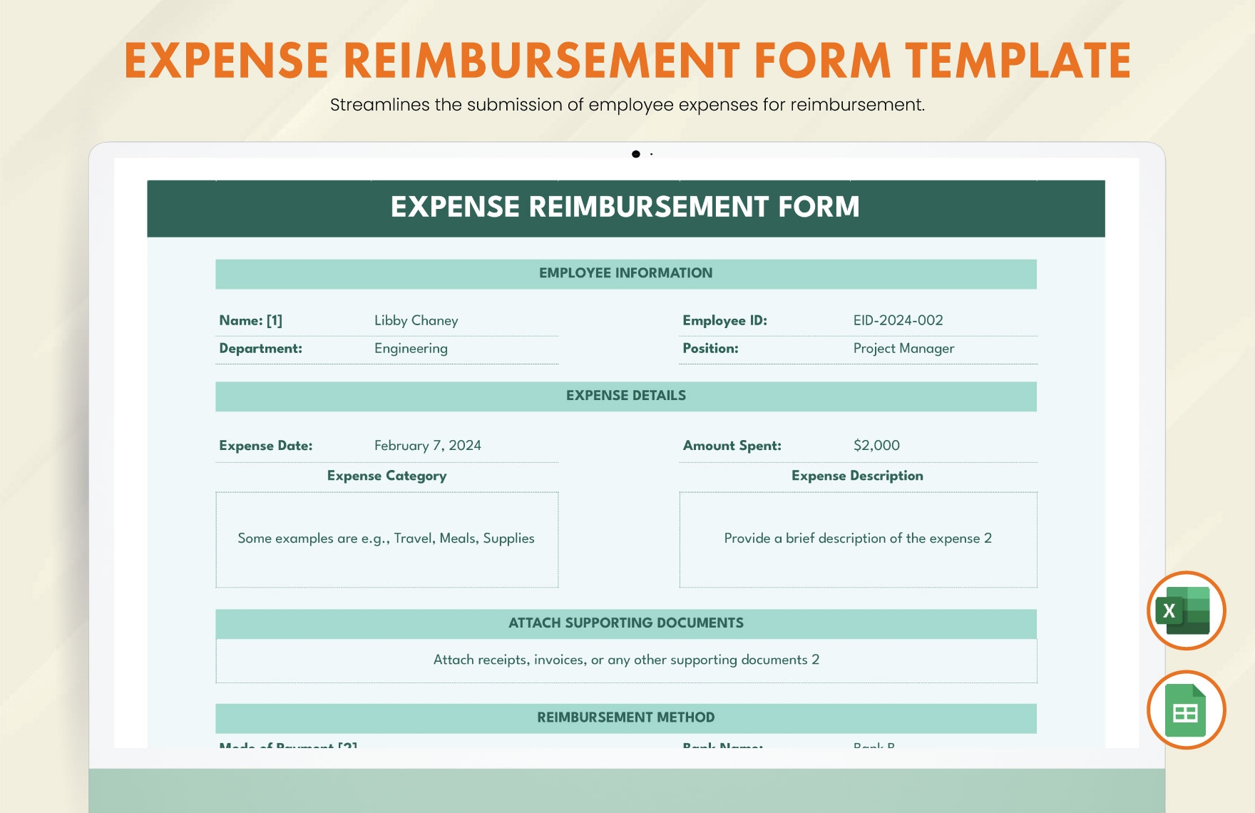 Expense Reimbursement Form Template In Google Sheets Excel Download Template