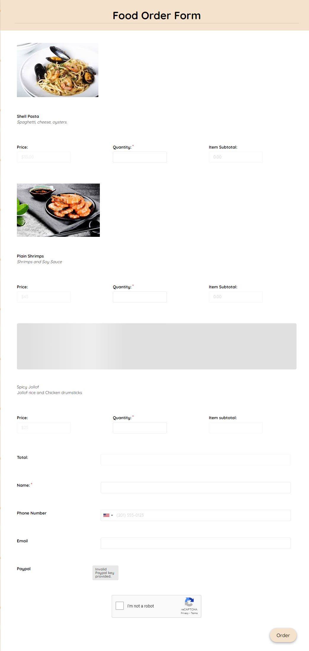 Food Order Form Template