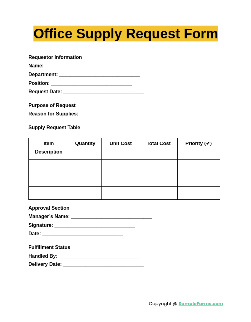FREE 16 Supply Request Form Samples PDF MS Word Google Docs Excel