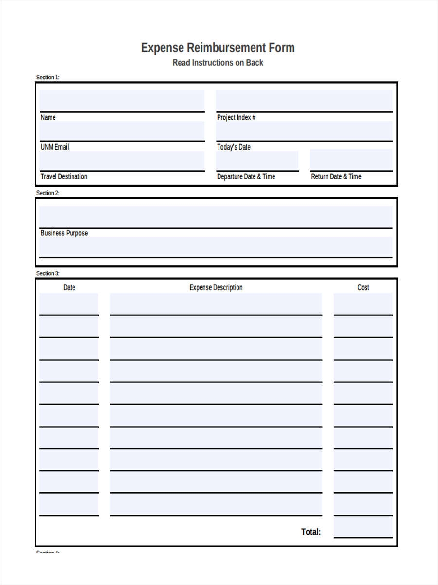 FREE 23 Expense Reimbursement Form Samples PDF MS Word Google Docs Excel