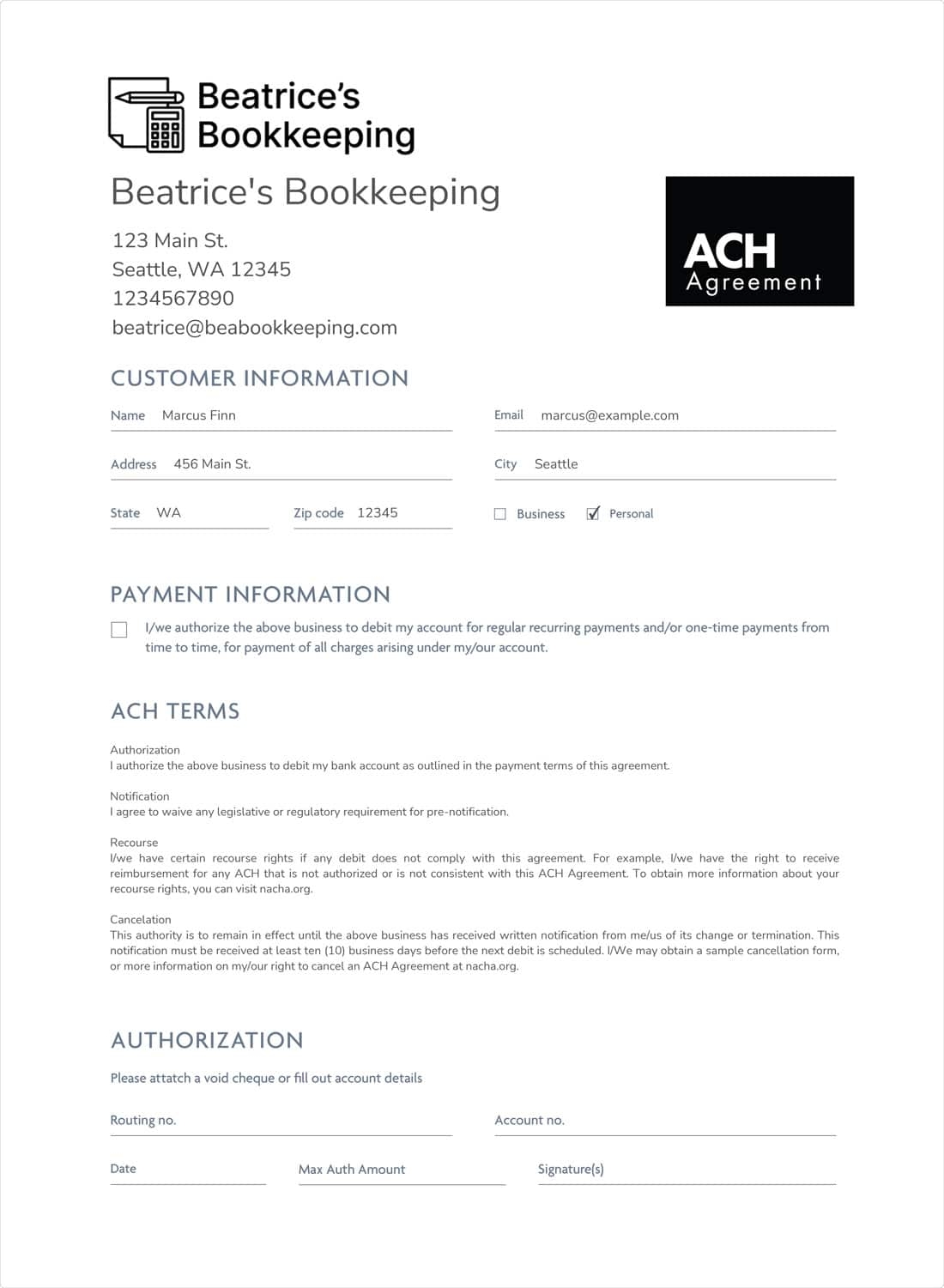 Ach Form Template