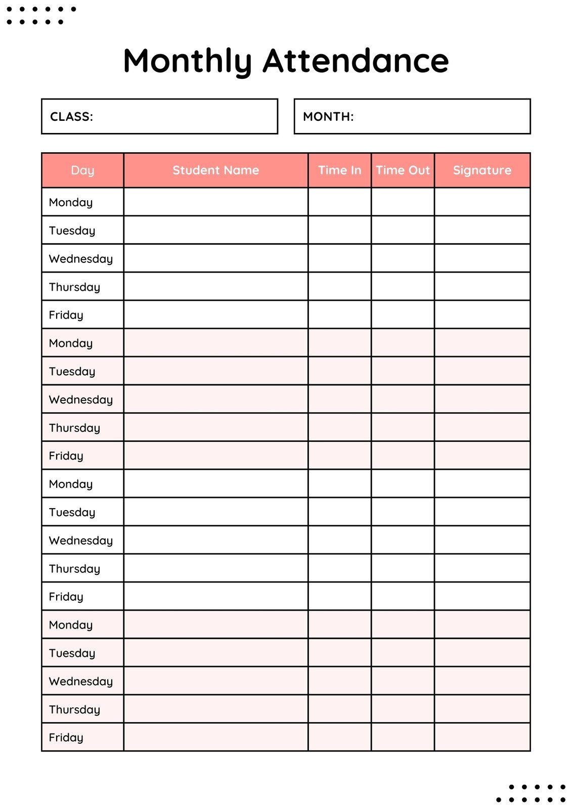 Attendance Form Template