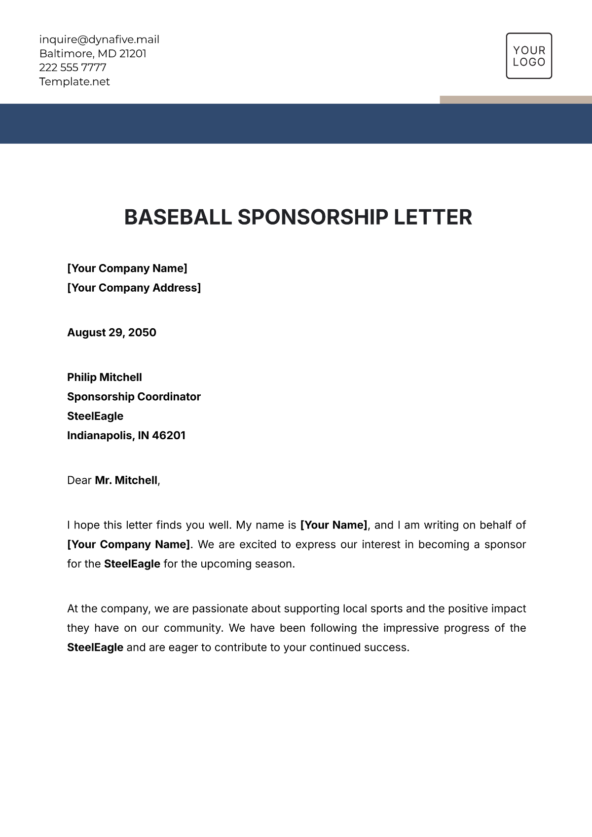 Free Baseball Sponsorship Letter Template To Edit Online