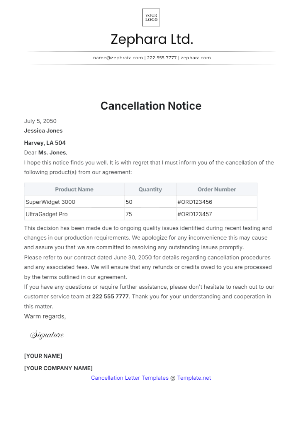 Cancellation Form Template
