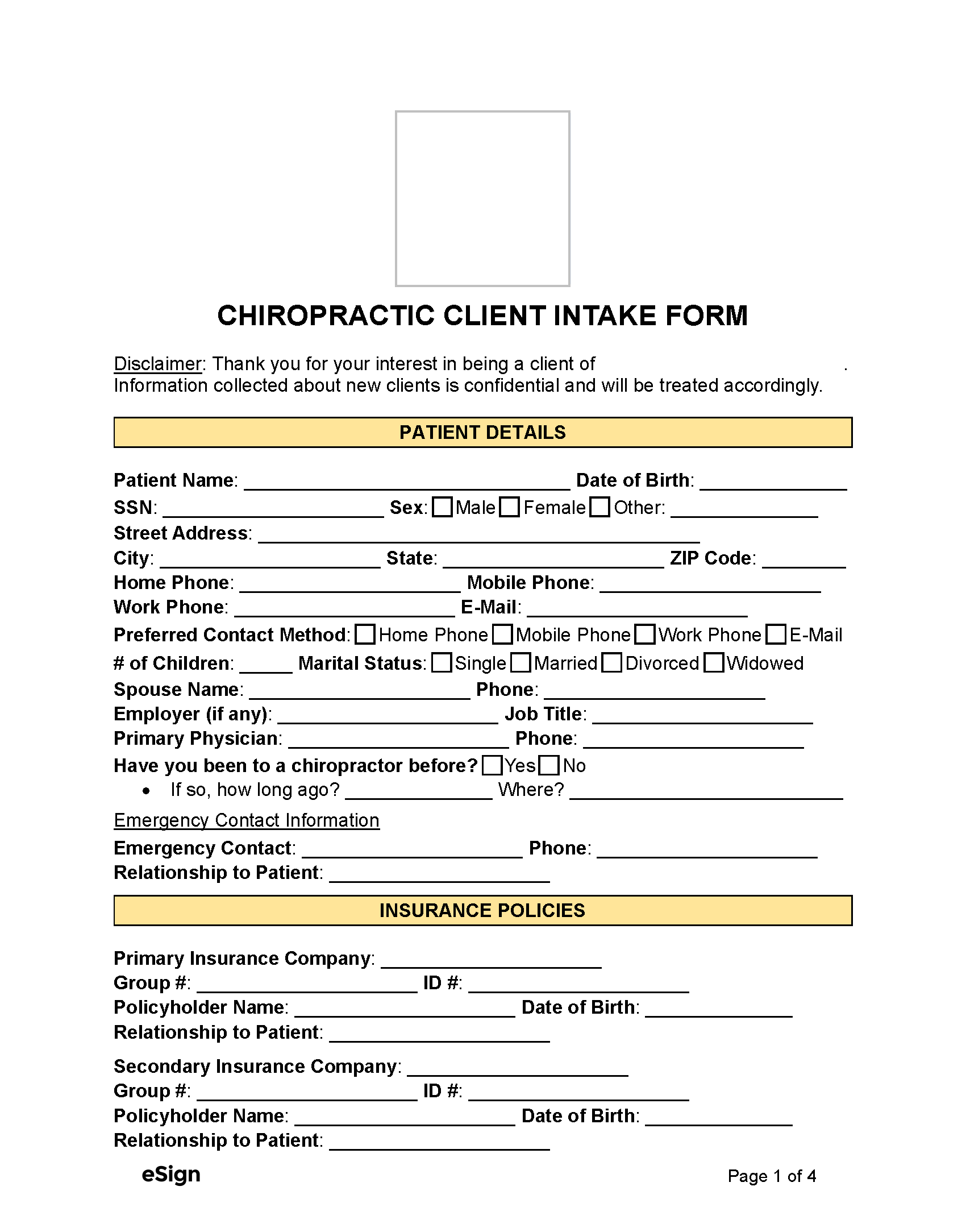 Medical Intake Form Template