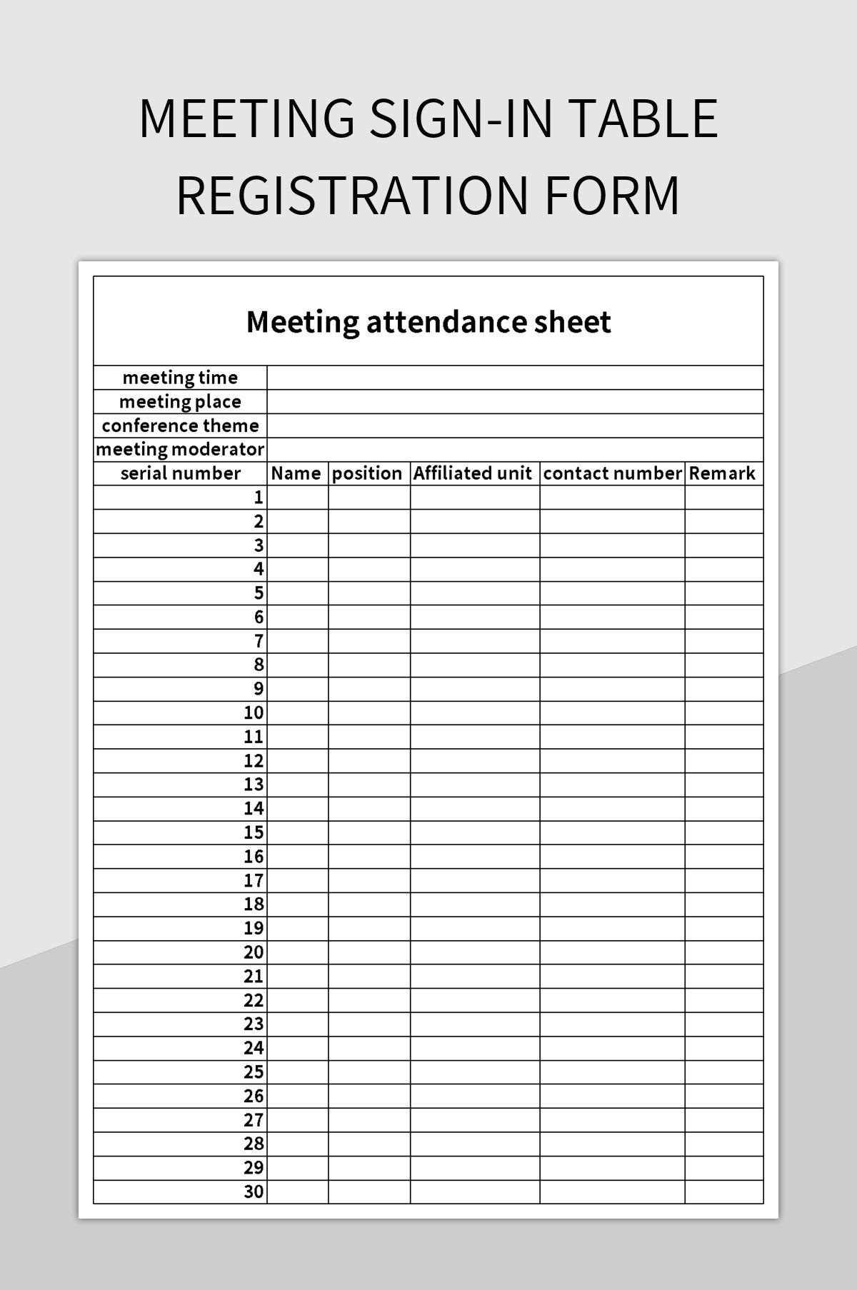 Free Conference Sign In Form Templates For Google Sheets And Microsoft Excel Slidesdocs