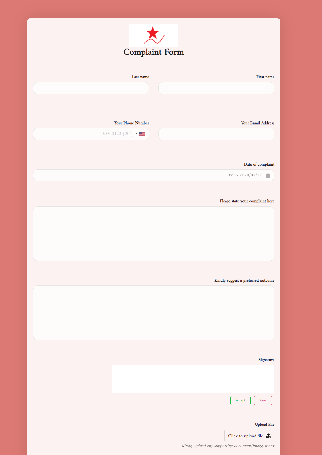 Customer Complaint Form Template Word