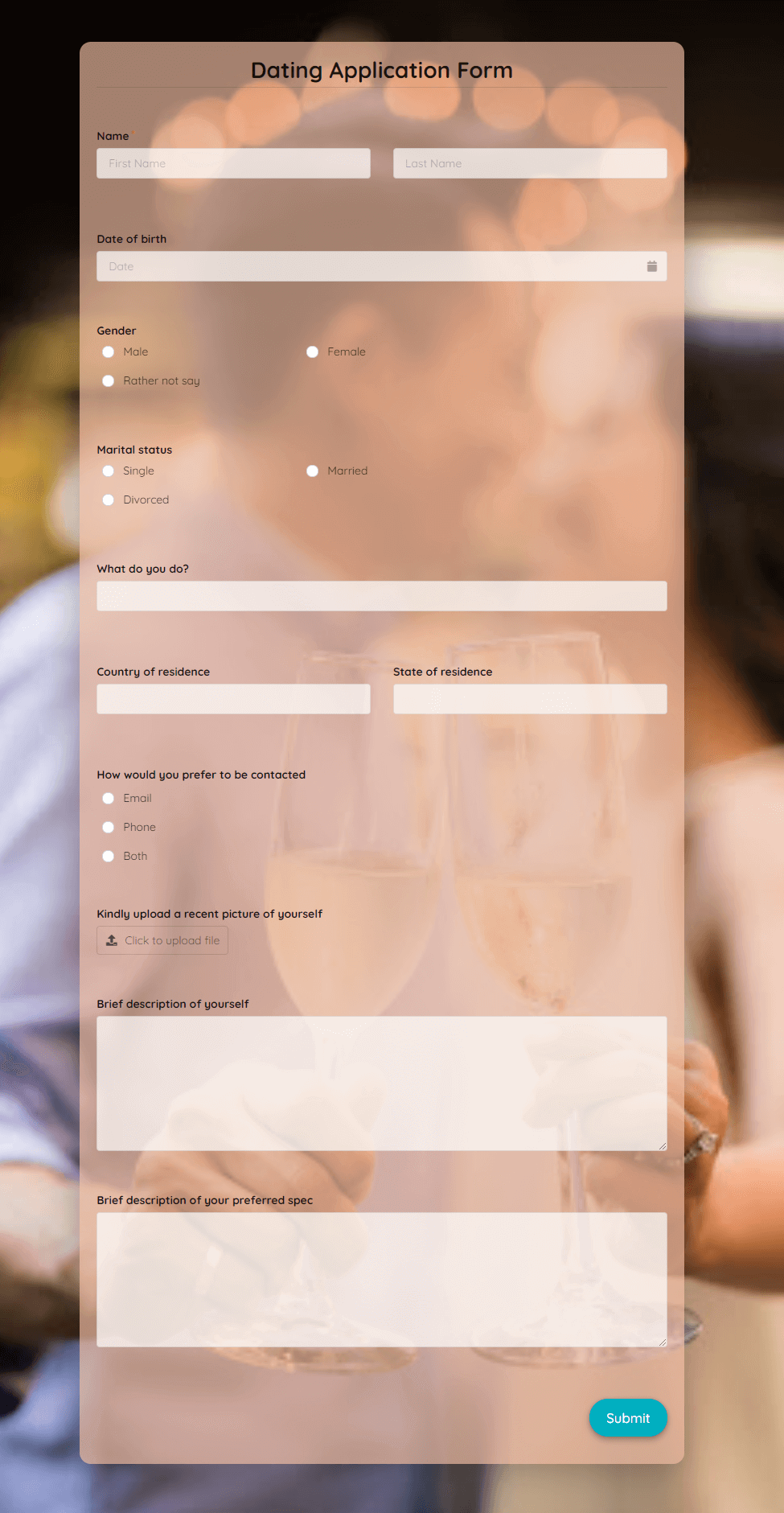 Free Dating Application Form Template Formplus