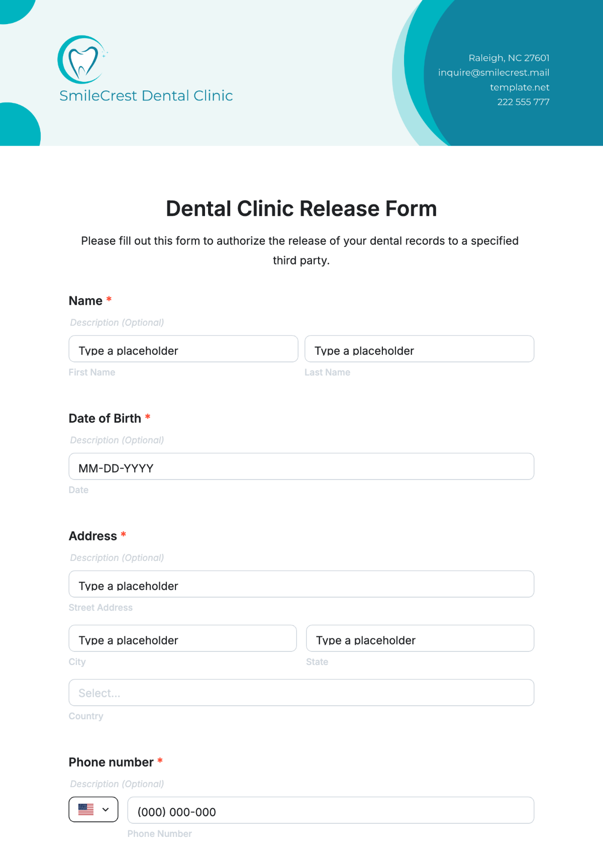 Free Dental Clinic Release Form Template To Edit Online