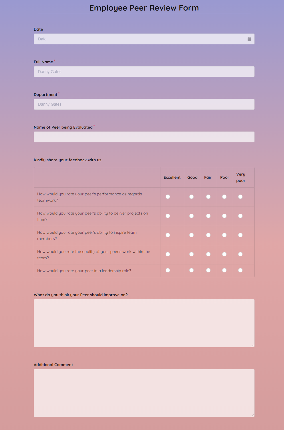 Free Employee Peer Review Form Template Formplus
