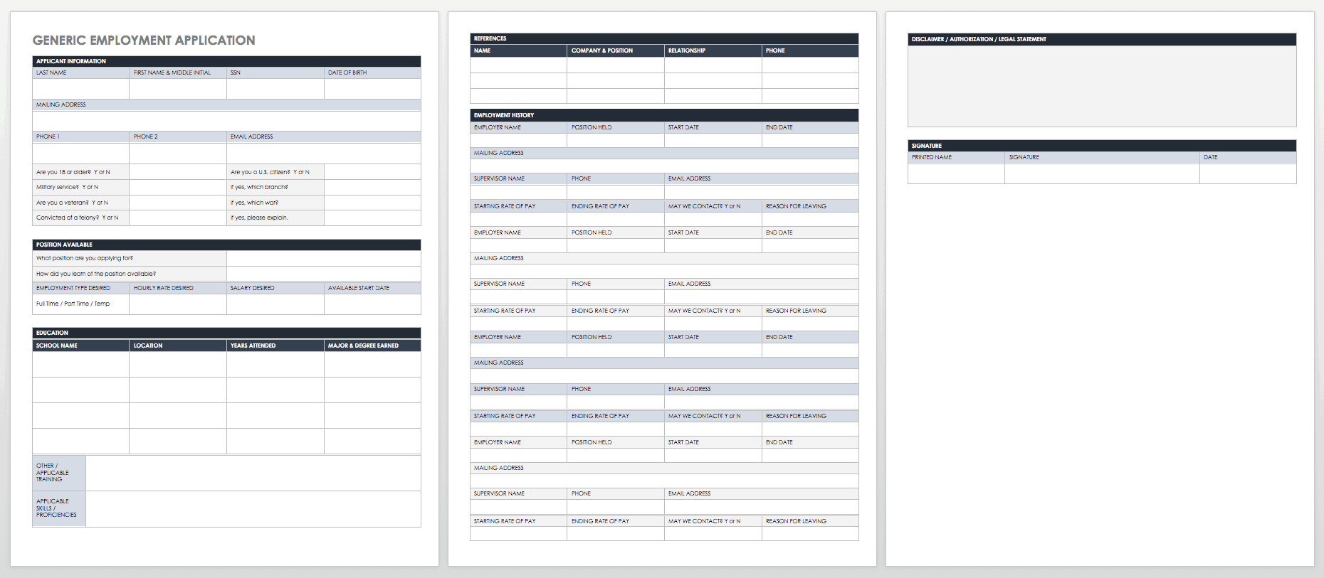 Work Application Form Template