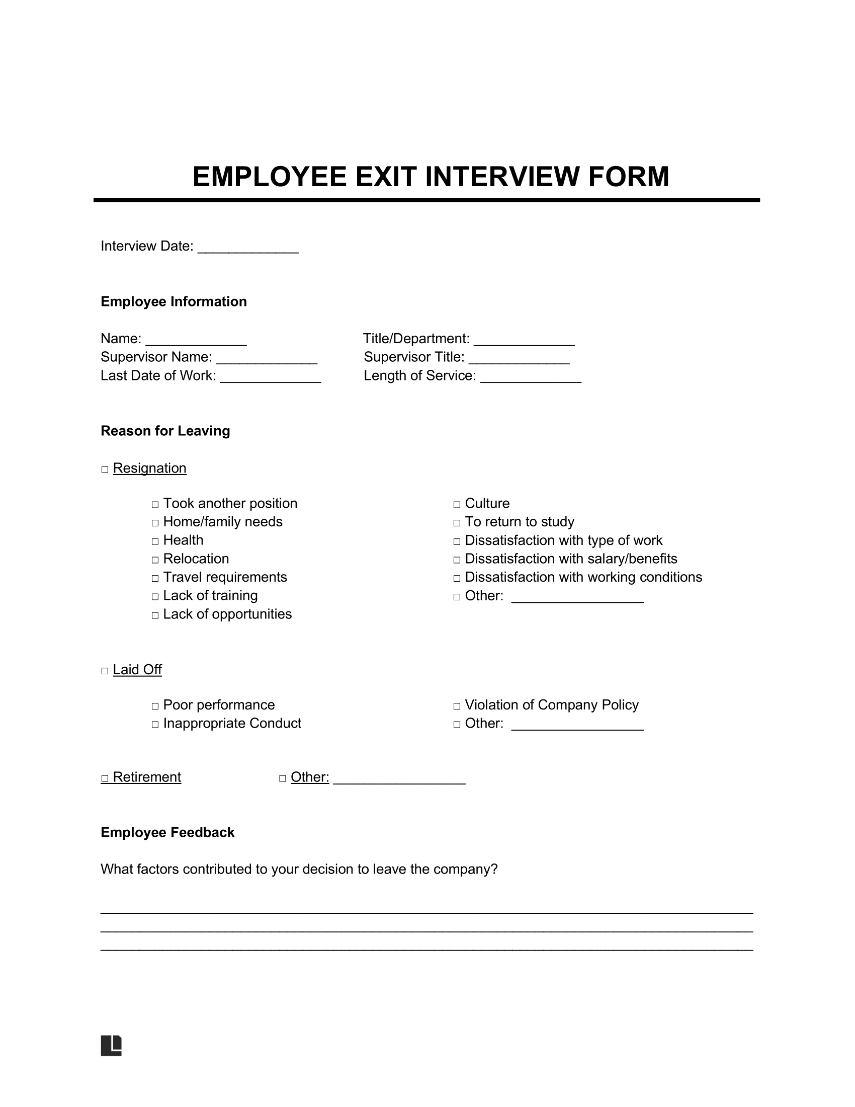 Free Exit Interview Template PDF Word