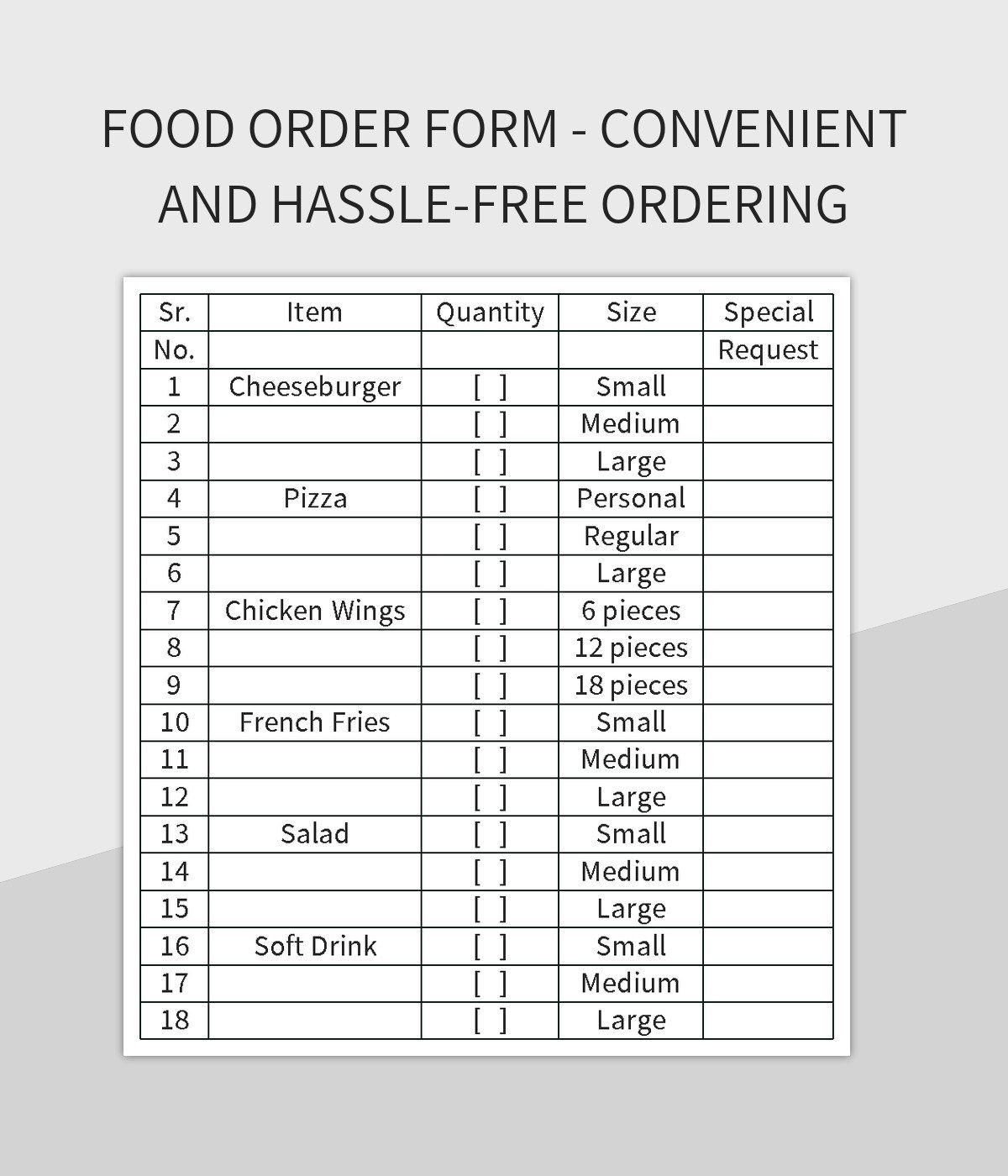 Free Food Order Form Templates For Google Sheets And Microsoft Excel Slidesdocs