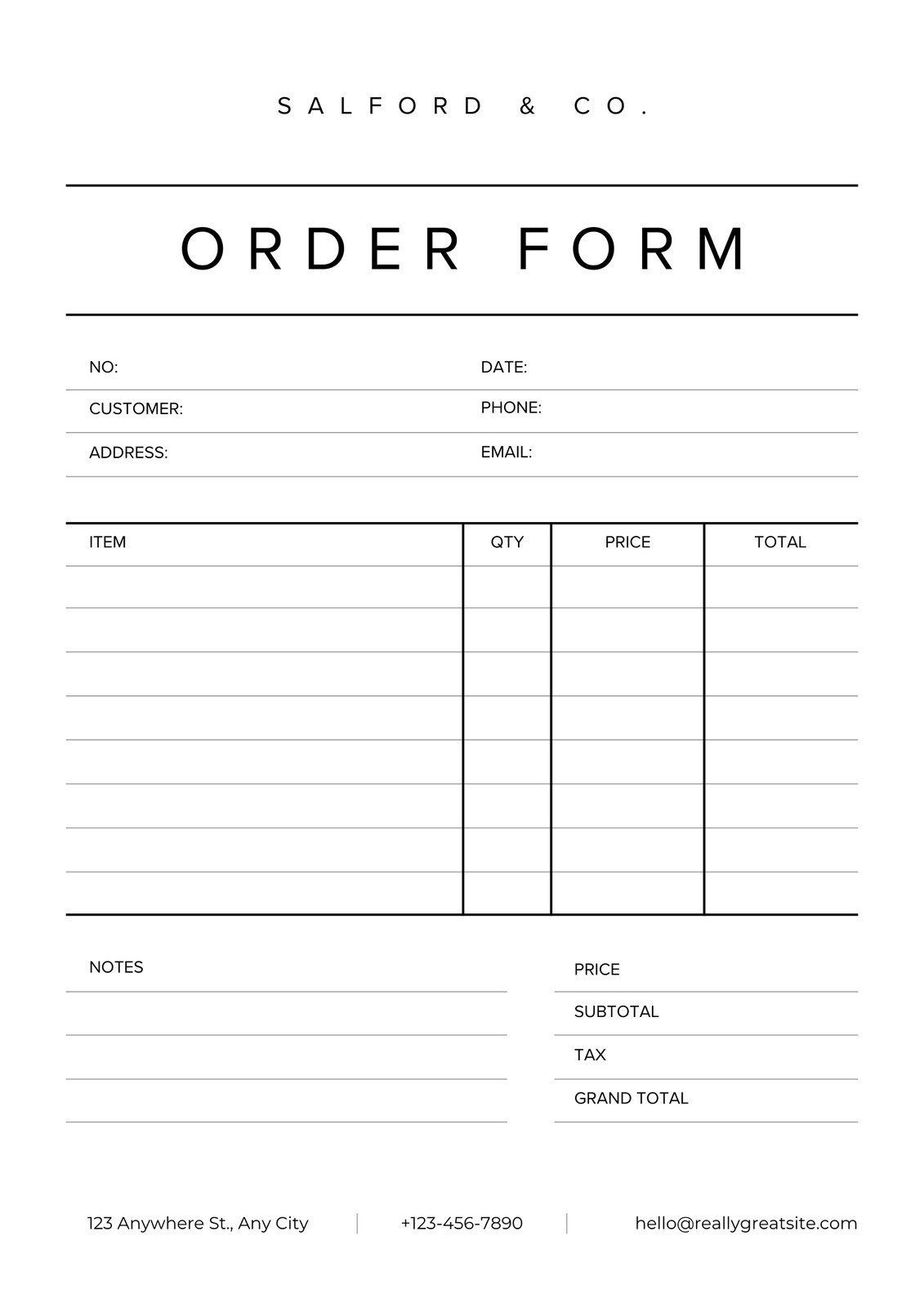 T Shirt Order Forms Template Free