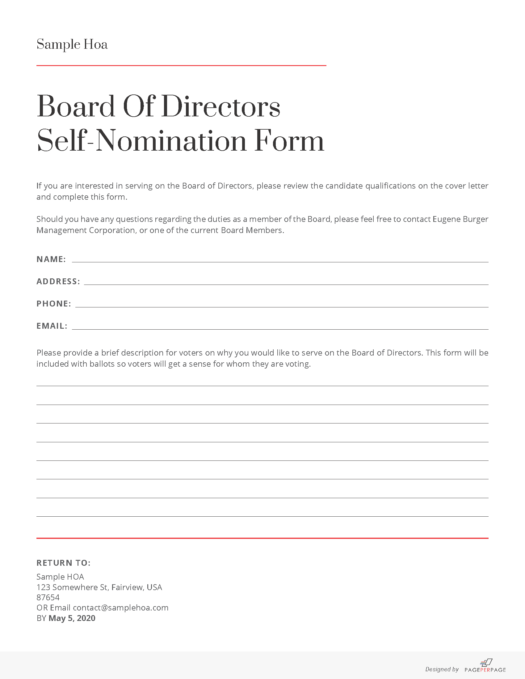 Free HOA Candidate Qualifications Template Page Per Page