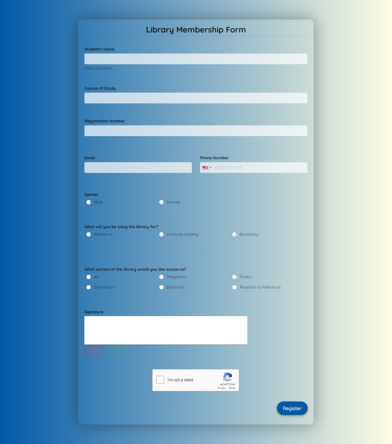 Free Library Membership Form Template Formplus